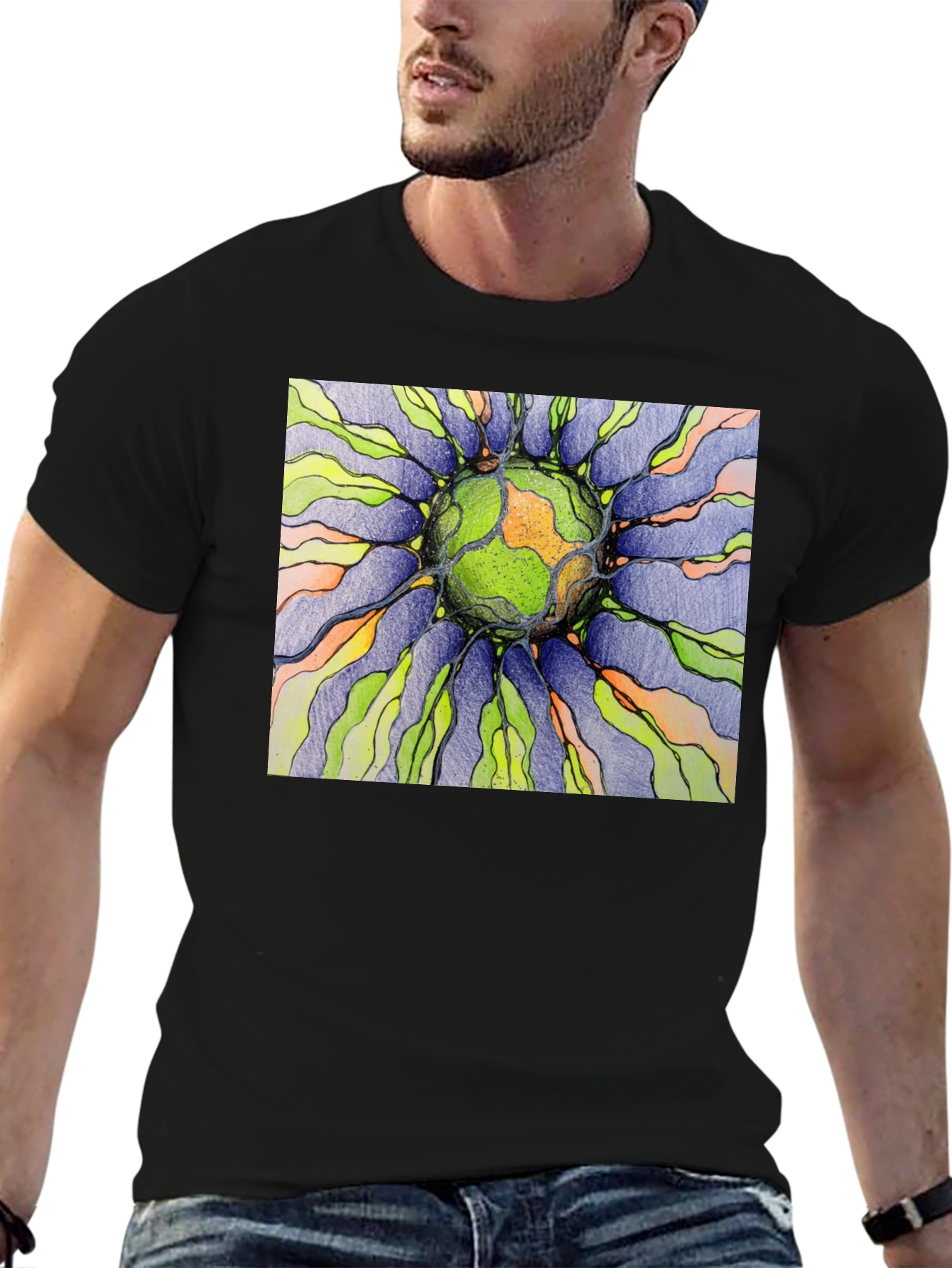 Abstract Earth Graphic Black T-Shirt