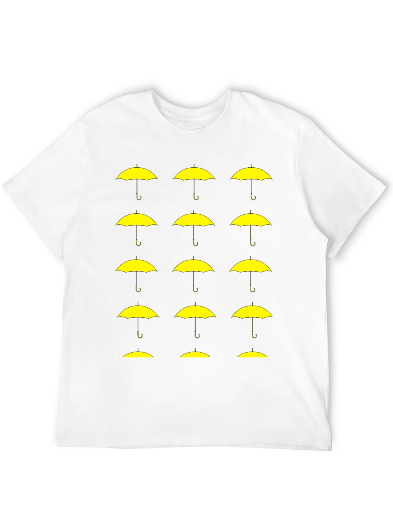 Black T-Shirt with Yellow Umbrella Graphic Pattern