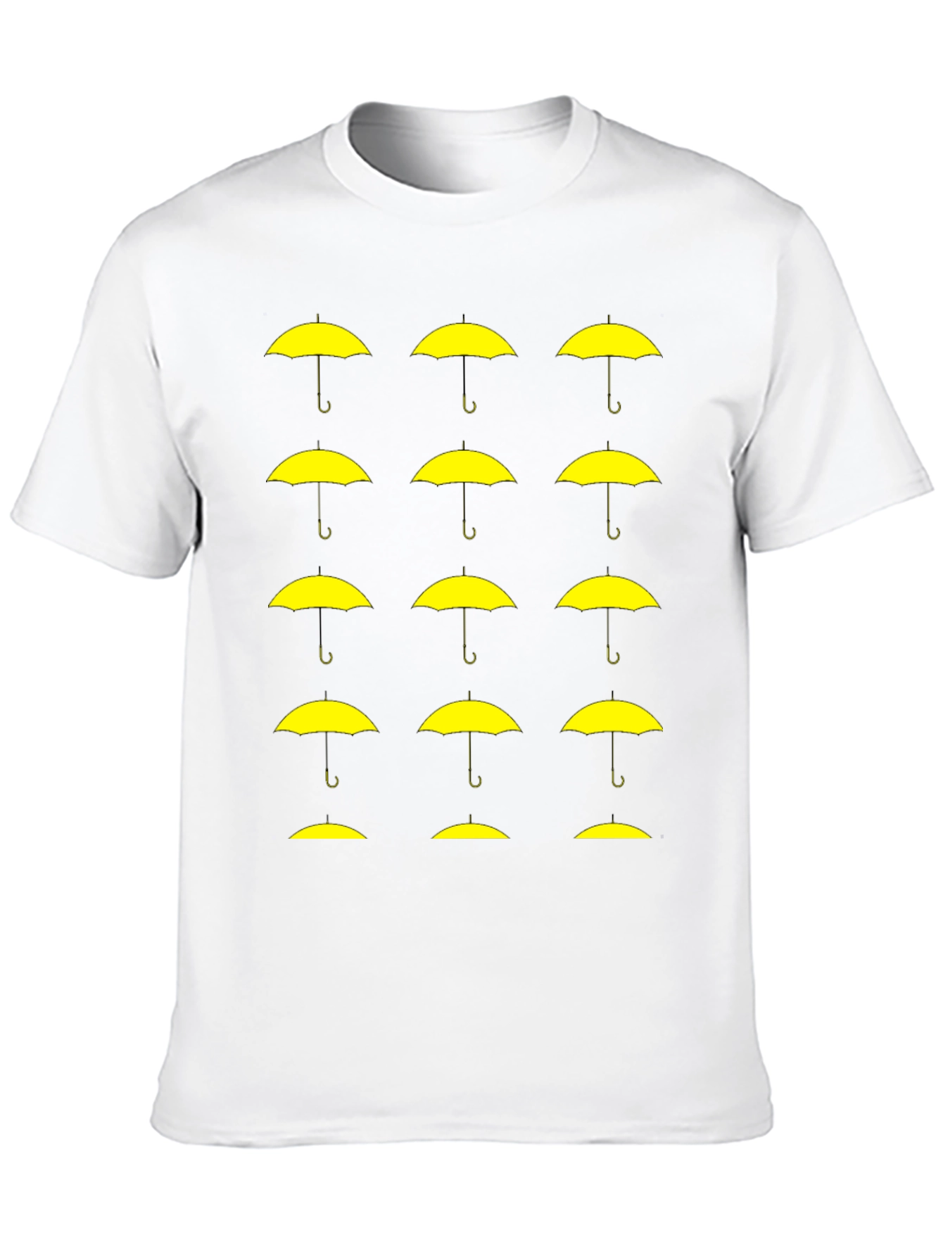 Black T-Shirt with Yellow Umbrella Graphic Pattern