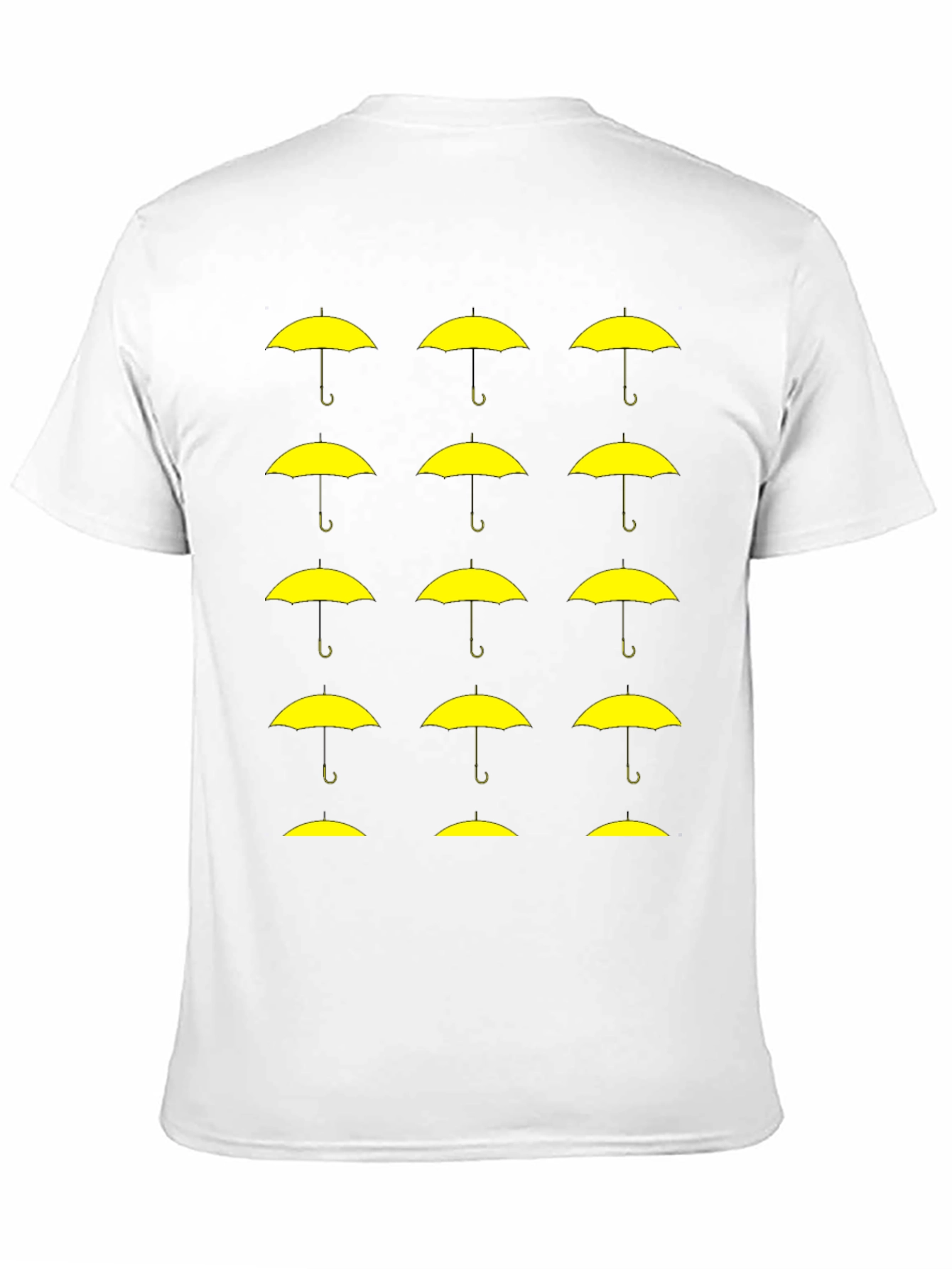 Black T-Shirt with Yellow Umbrella Graphic Pattern