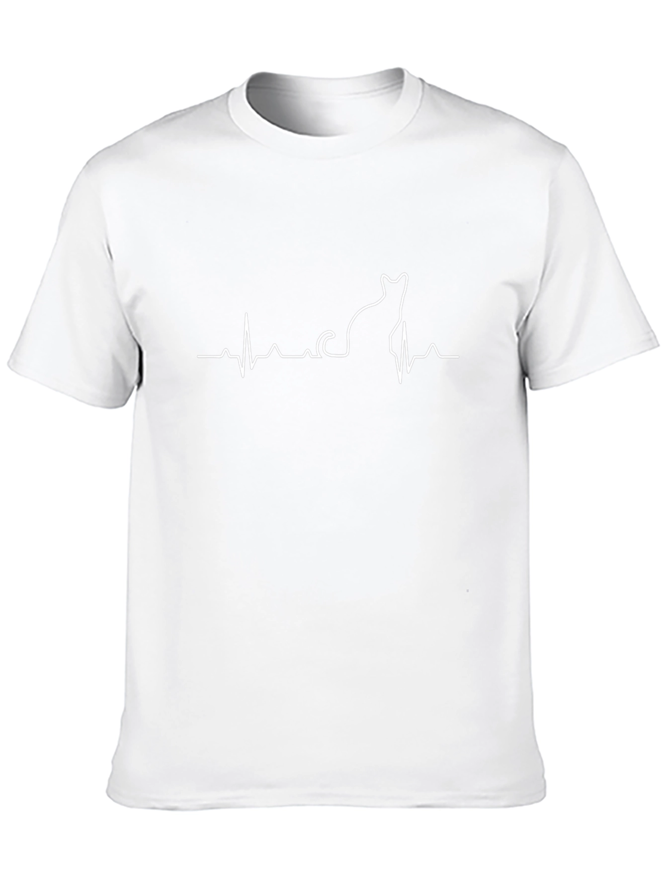 Cat Heartbeat Line Art Black T-Shirt