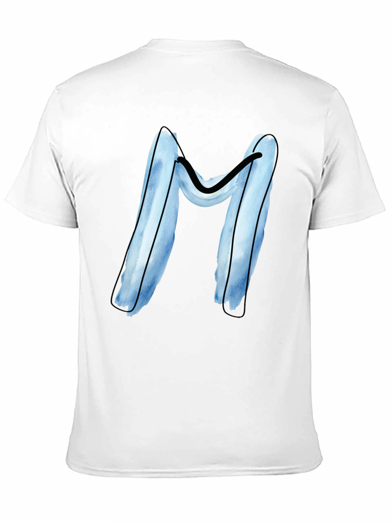 Blue Letter M Graphic Black T-Shirt