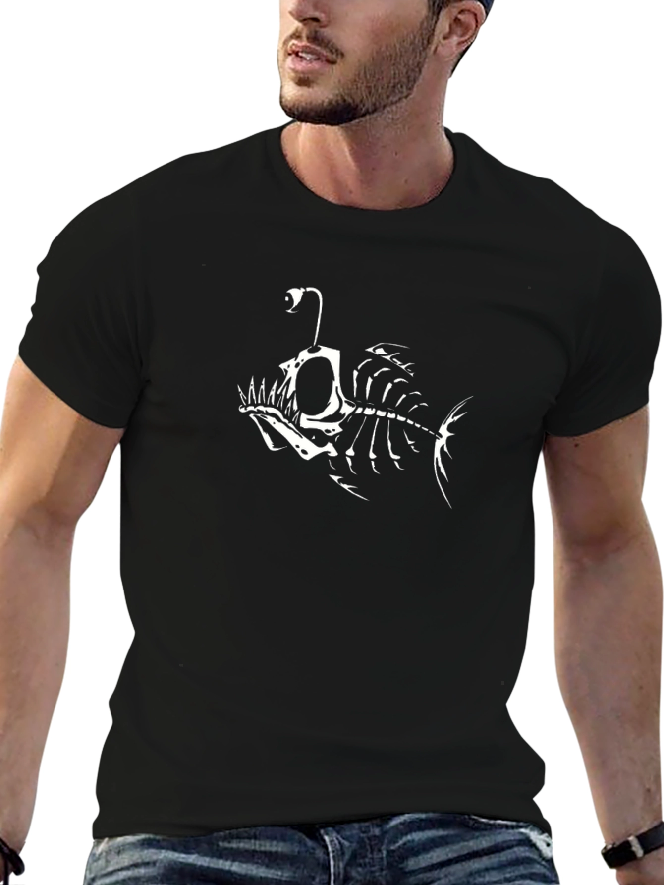 Anglerfish Skeleton Graphic Tee - Black Cotton T-Shirt