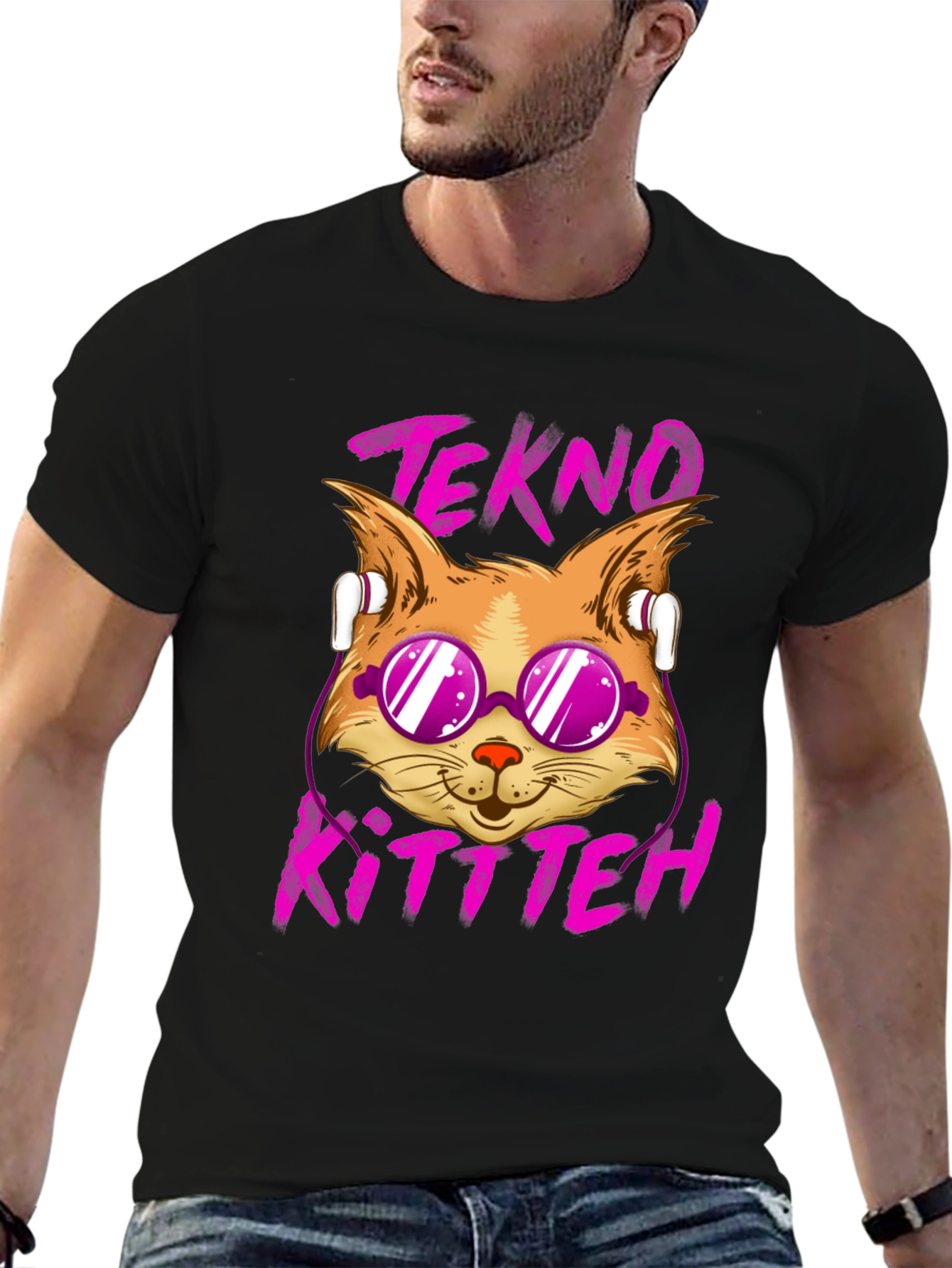 Tekno Kitten Graphic Tee - Cool Cat Design
