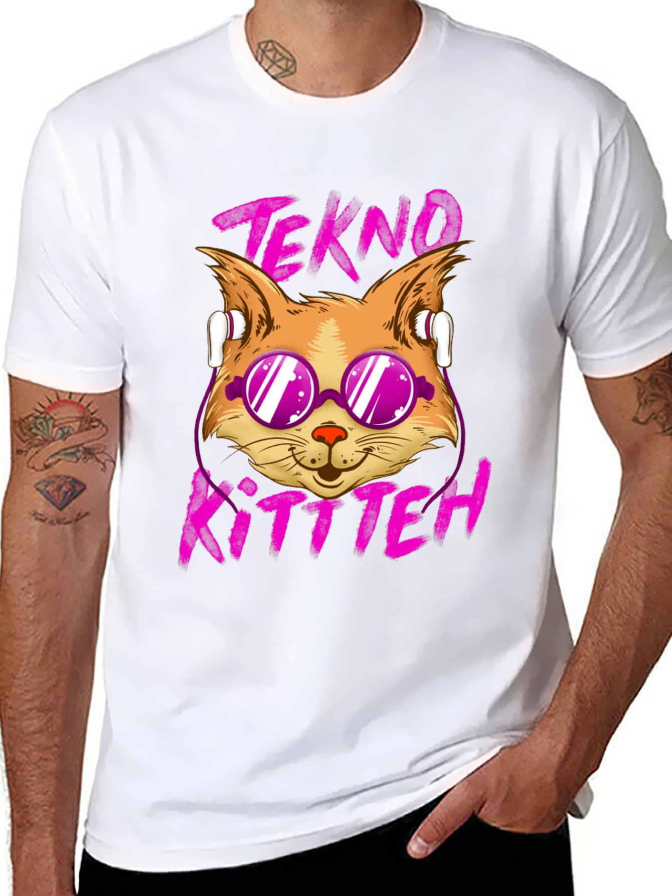 Tekno Kitten Graphic Tee - Cool Cat Design