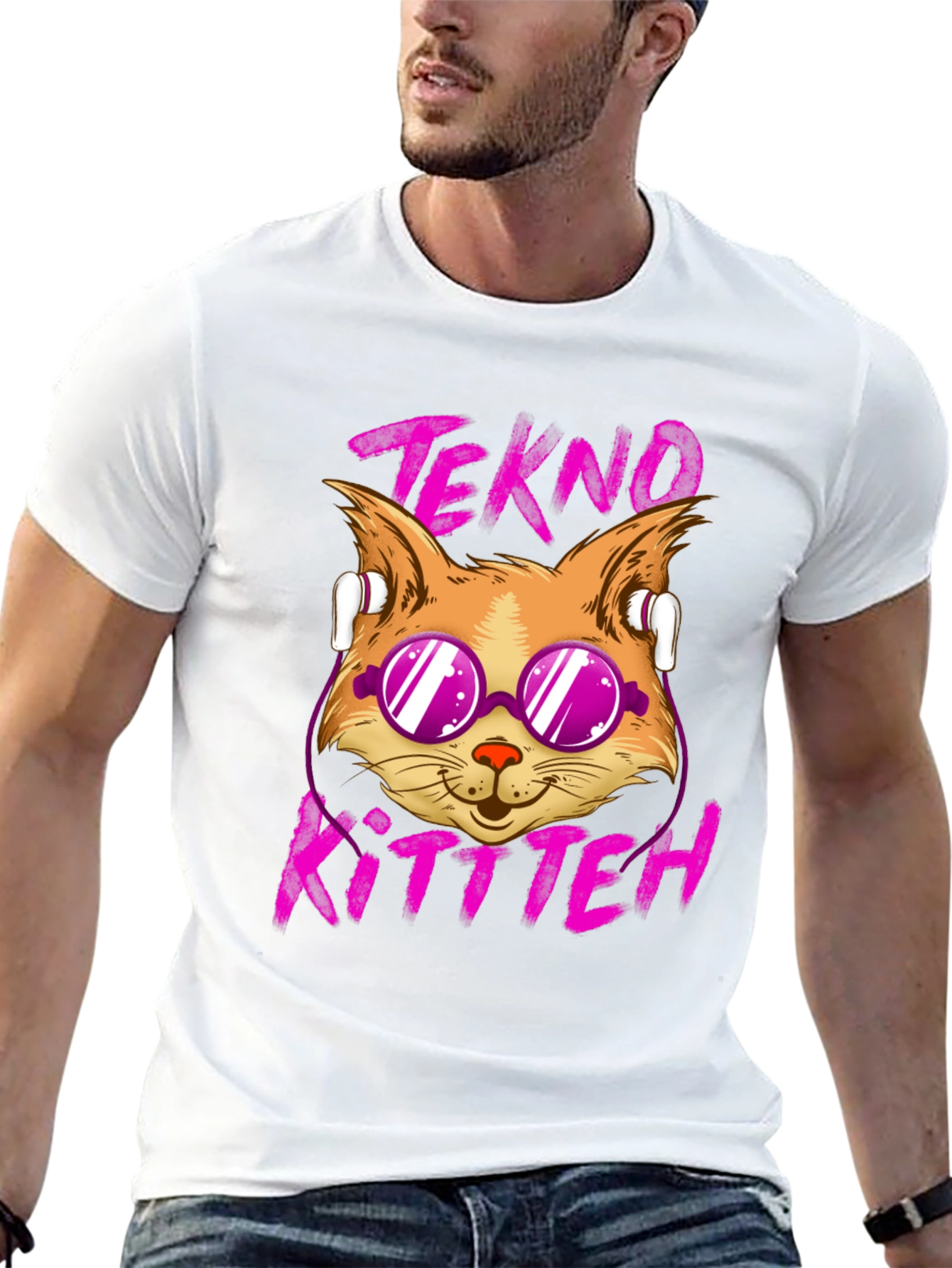 Tekno Kitten Graphic Tee - Cool Cat Design