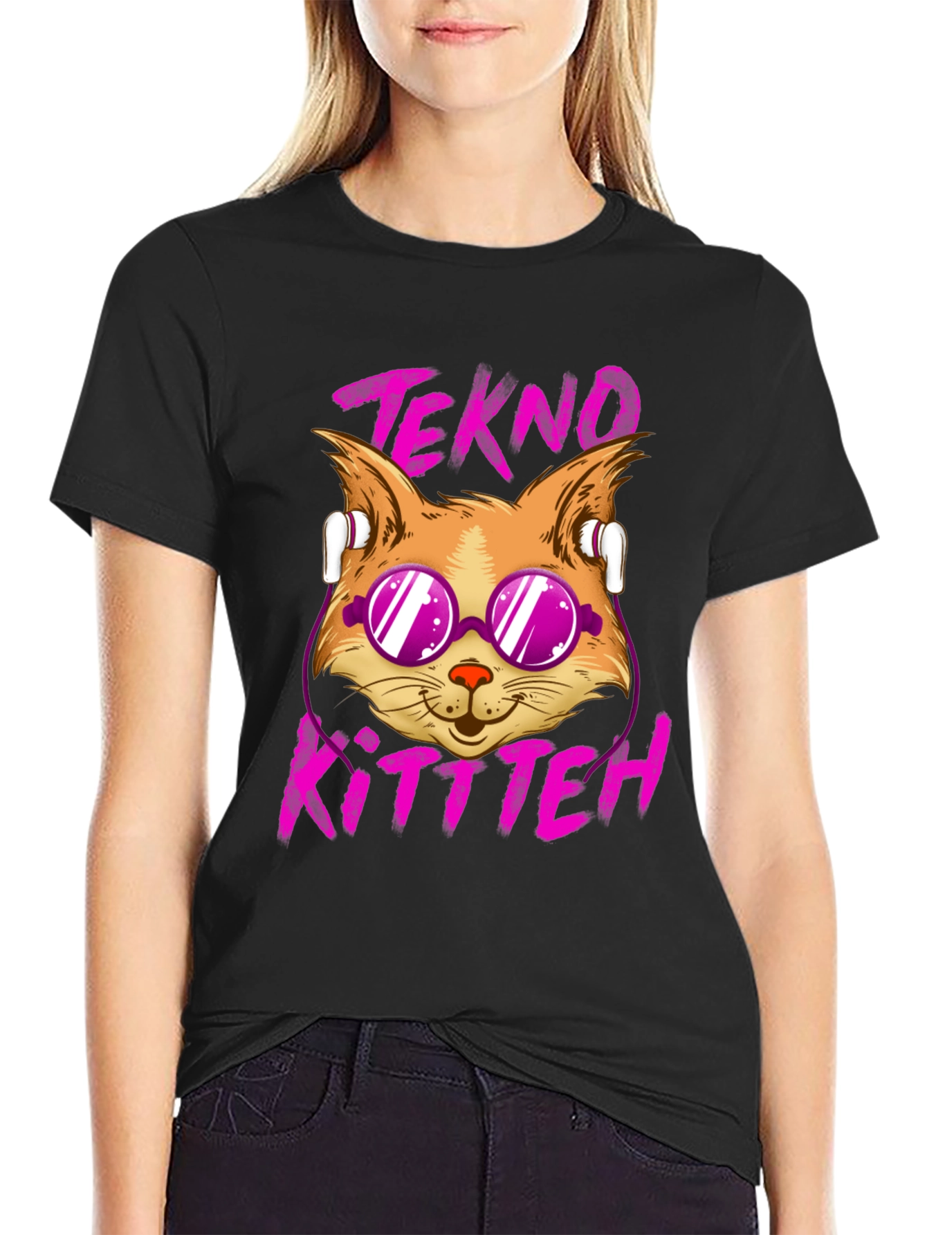 Tekno Kitten Graphic Tee - Cool Cat Design