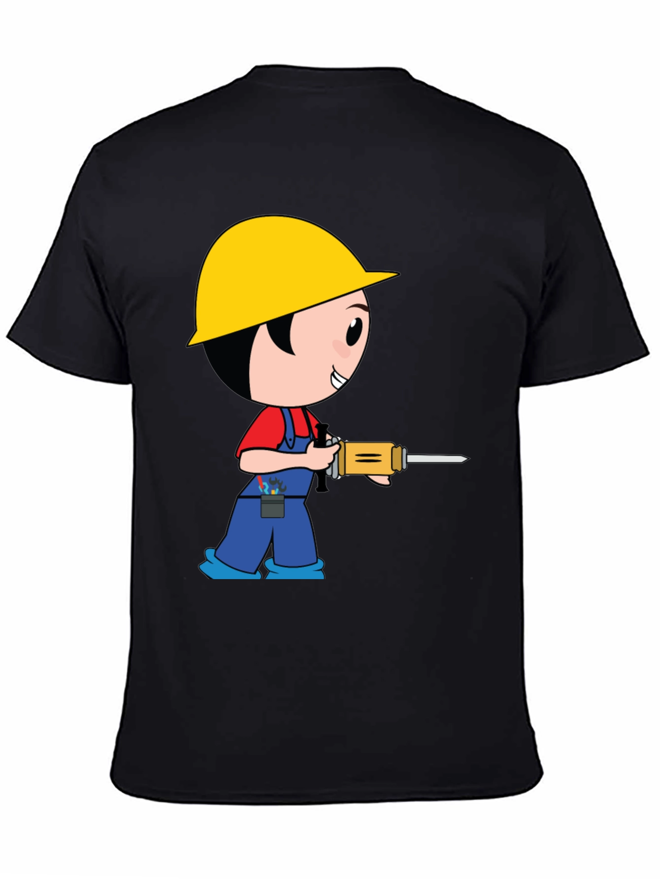 Cartoon Construction Worker Black T-Shirt