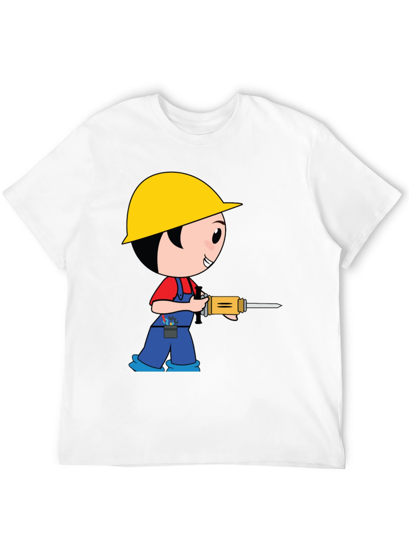Cartoon Construction Worker Black T-Shirt