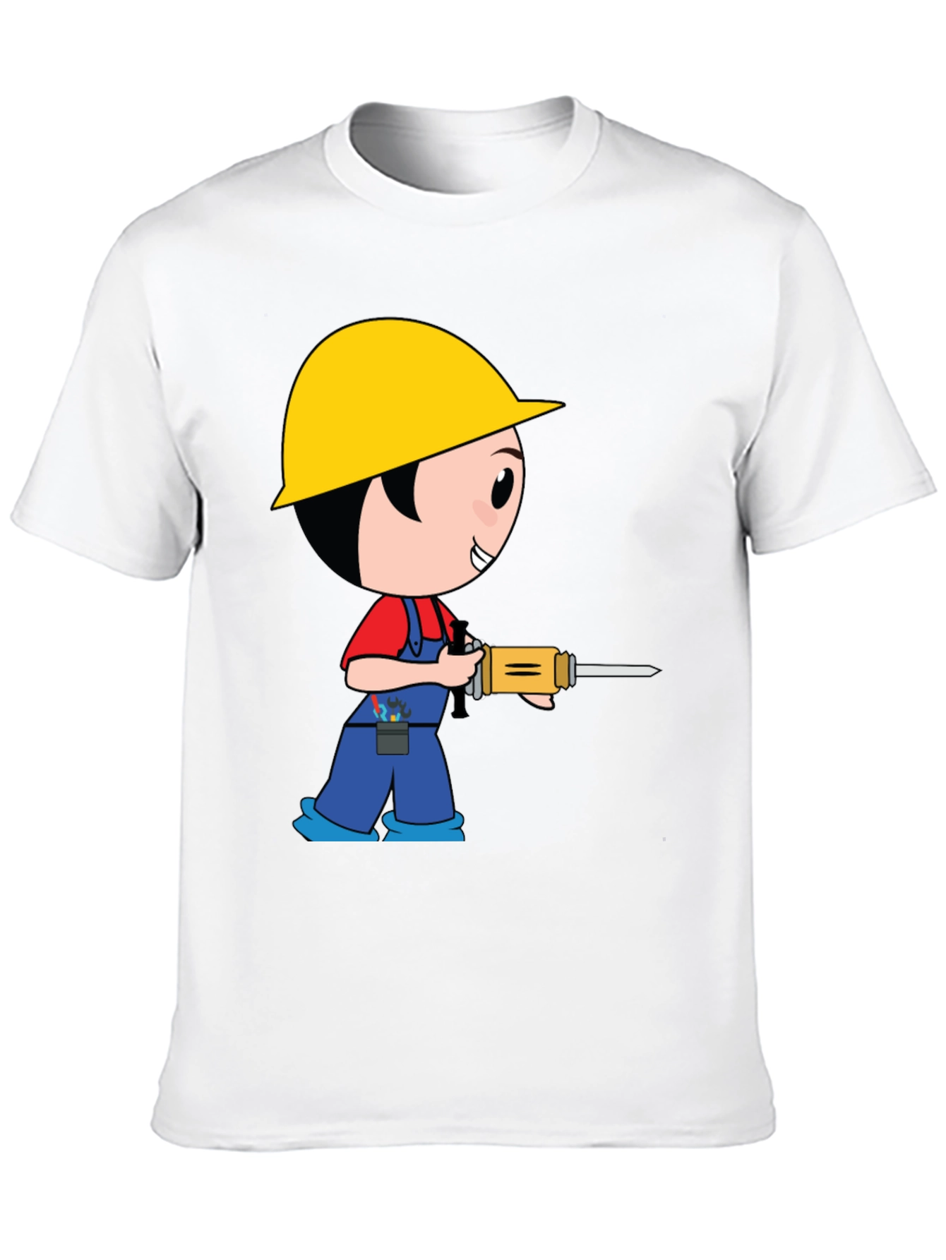 Cartoon Construction Worker Black T-Shirt
