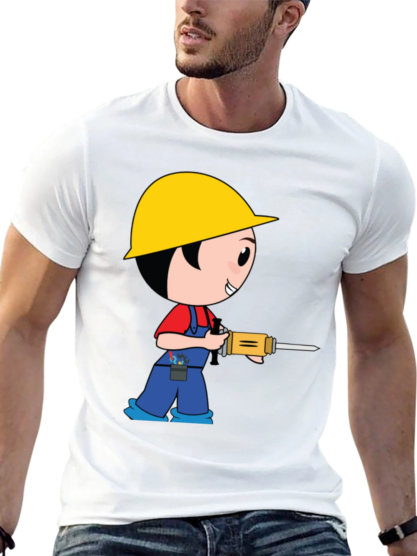 Cartoon Construction Worker Black T-Shirt