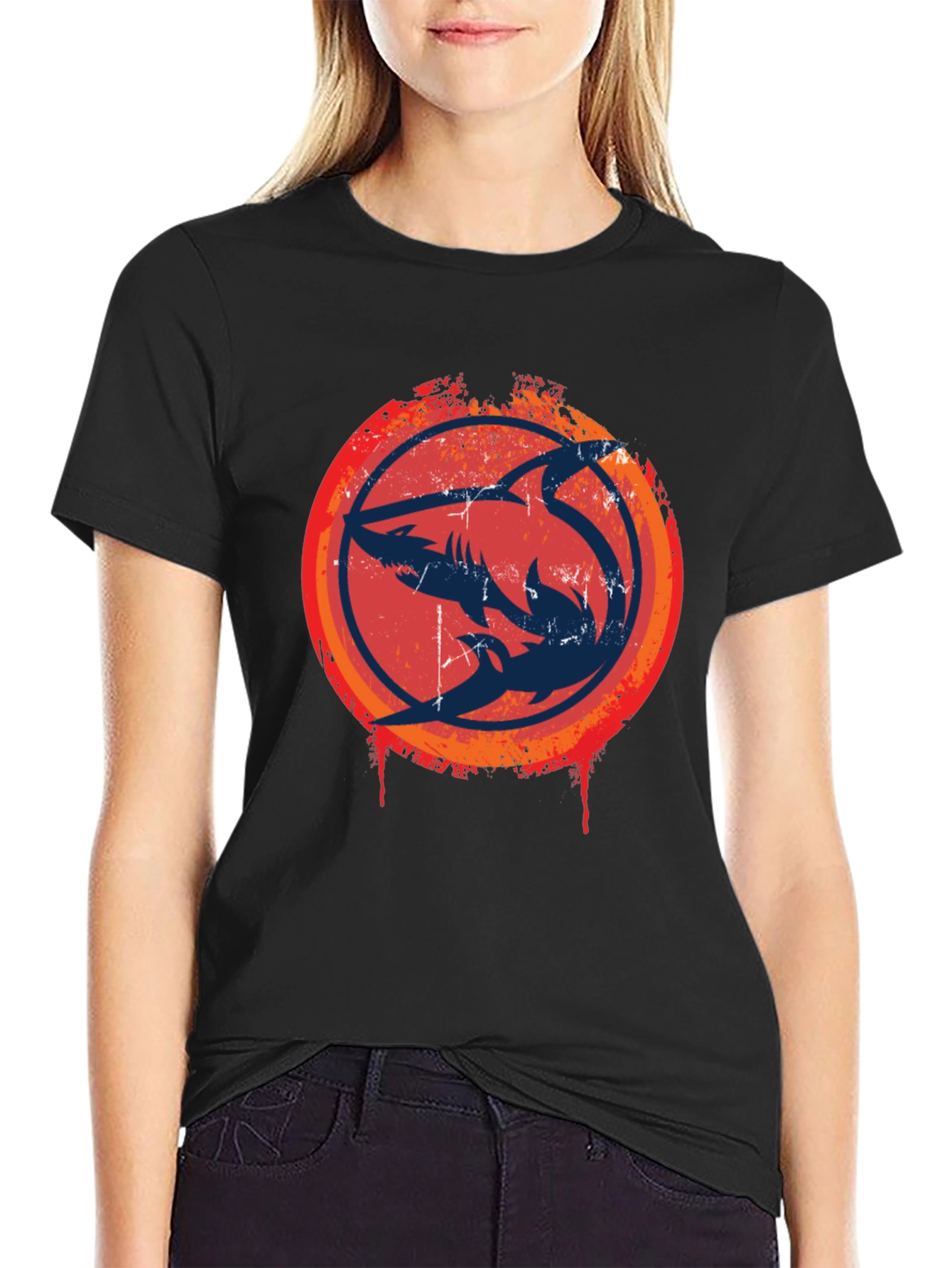 Shark Circle Graphic Tee - Cool Design