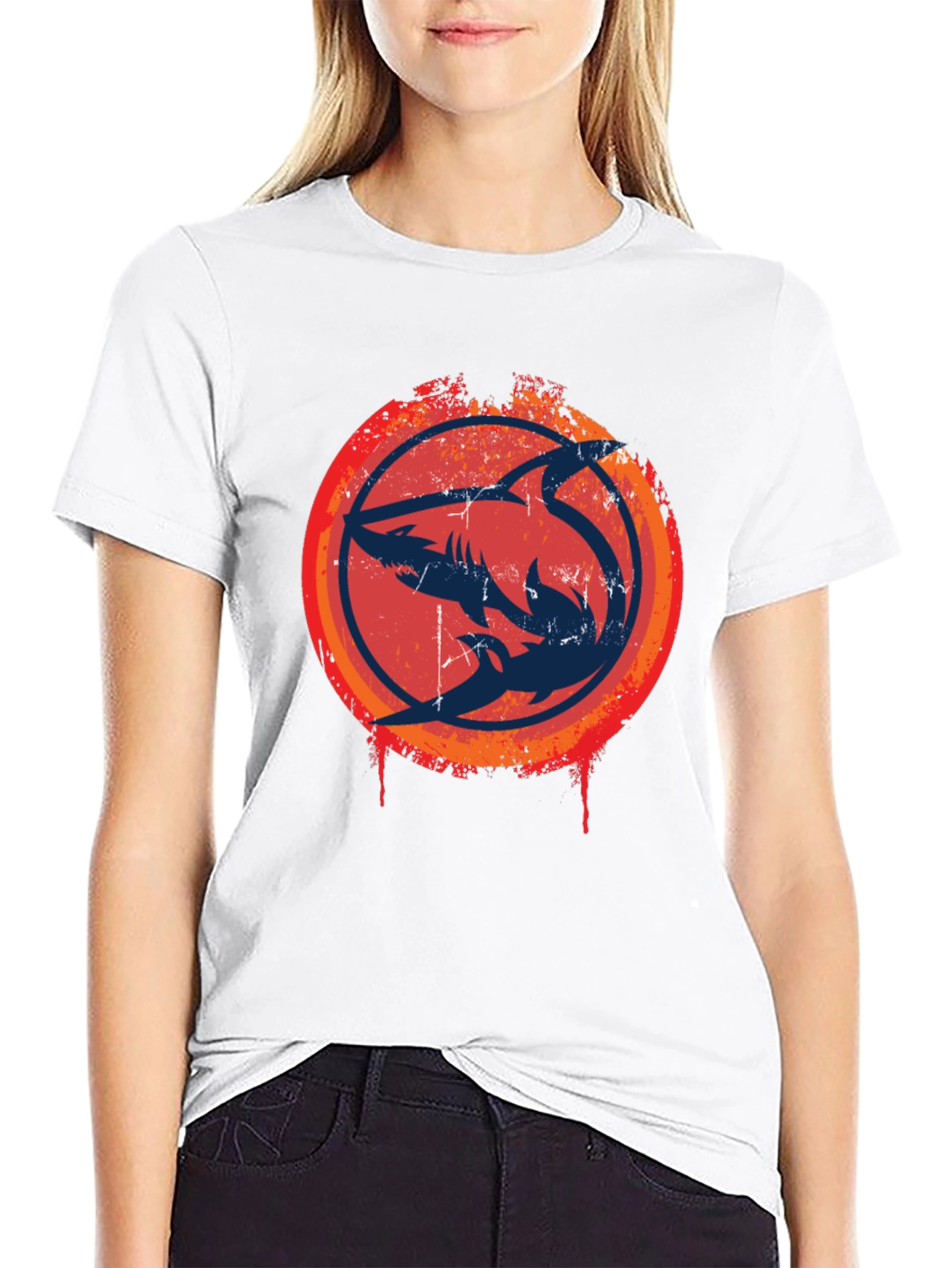 Shark Circle Graphic Tee - Cool Design