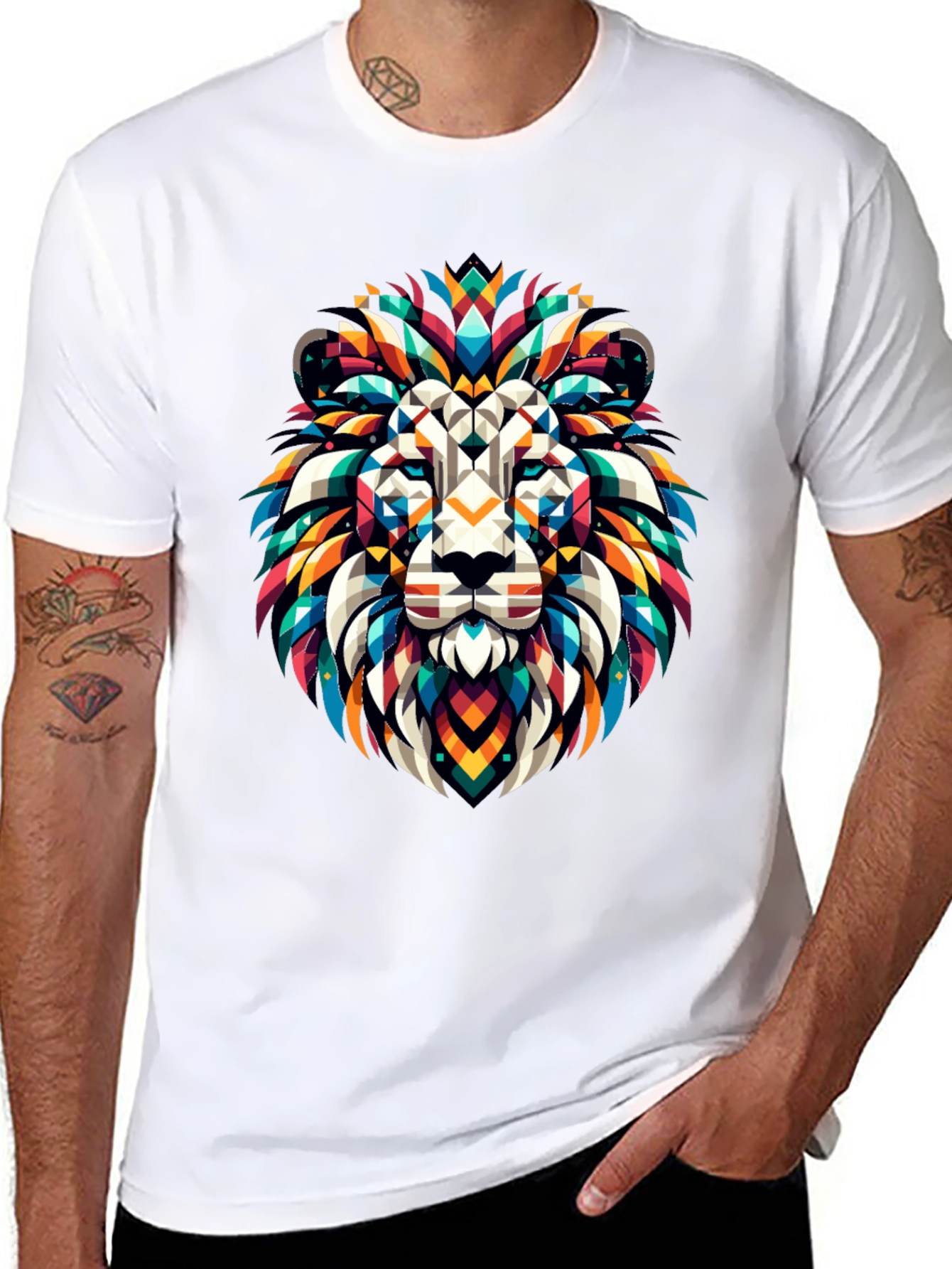 Geometric Lion Graphic Black T-Shirt