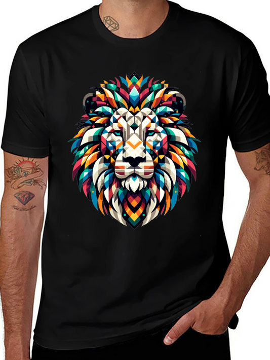 Geometric Lion Graphic Black T-Shirt