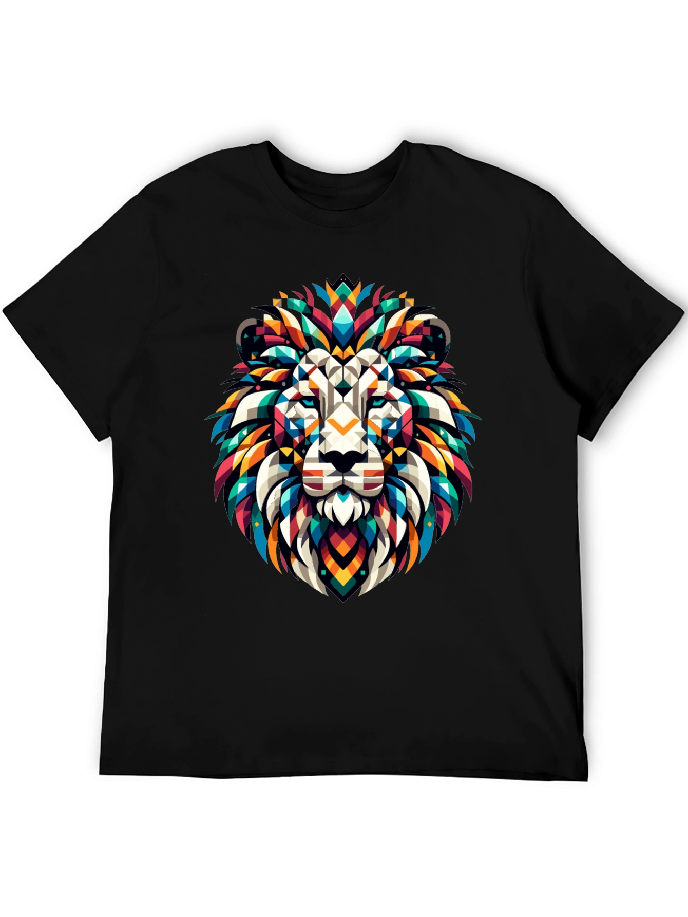 Geometric Lion Graphic Black T-Shirt