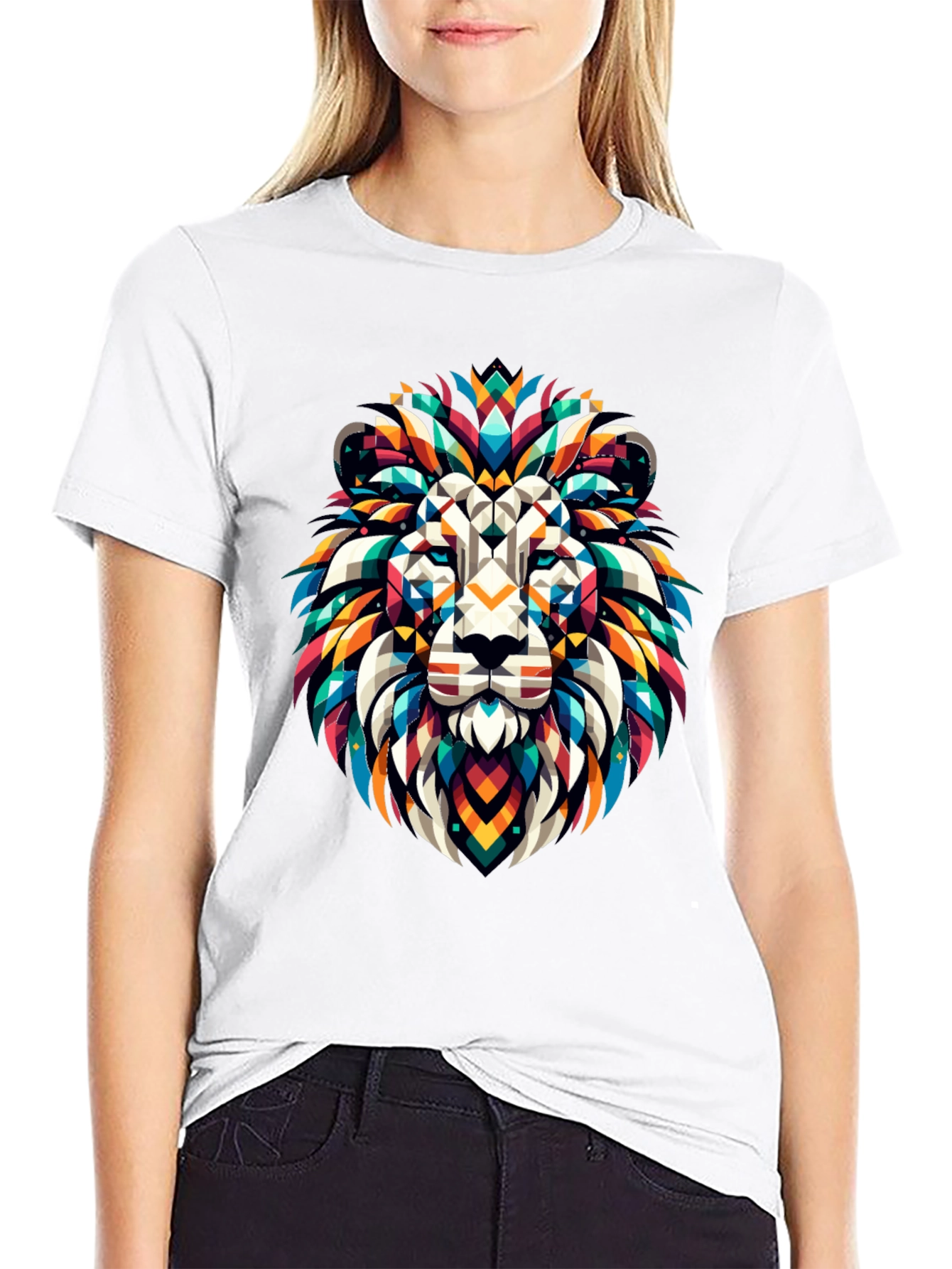 Geometric Lion Graphic Black T-Shirt