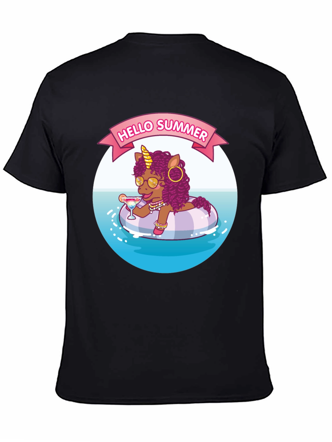 Summer Unicorn Black T-Shirt