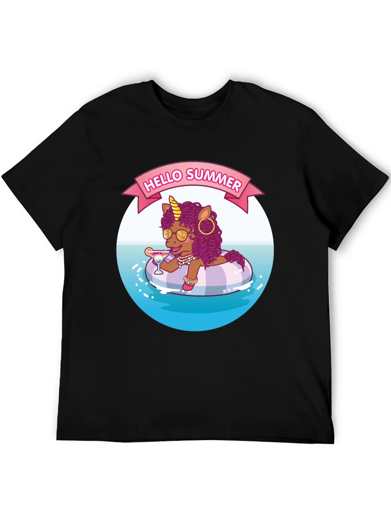 Summer Unicorn Black T-Shirt
