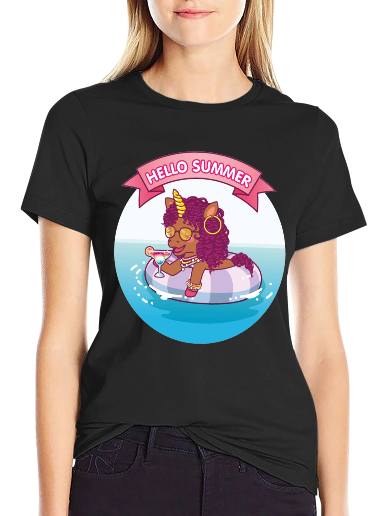 Summer Unicorn Black T-Shirt