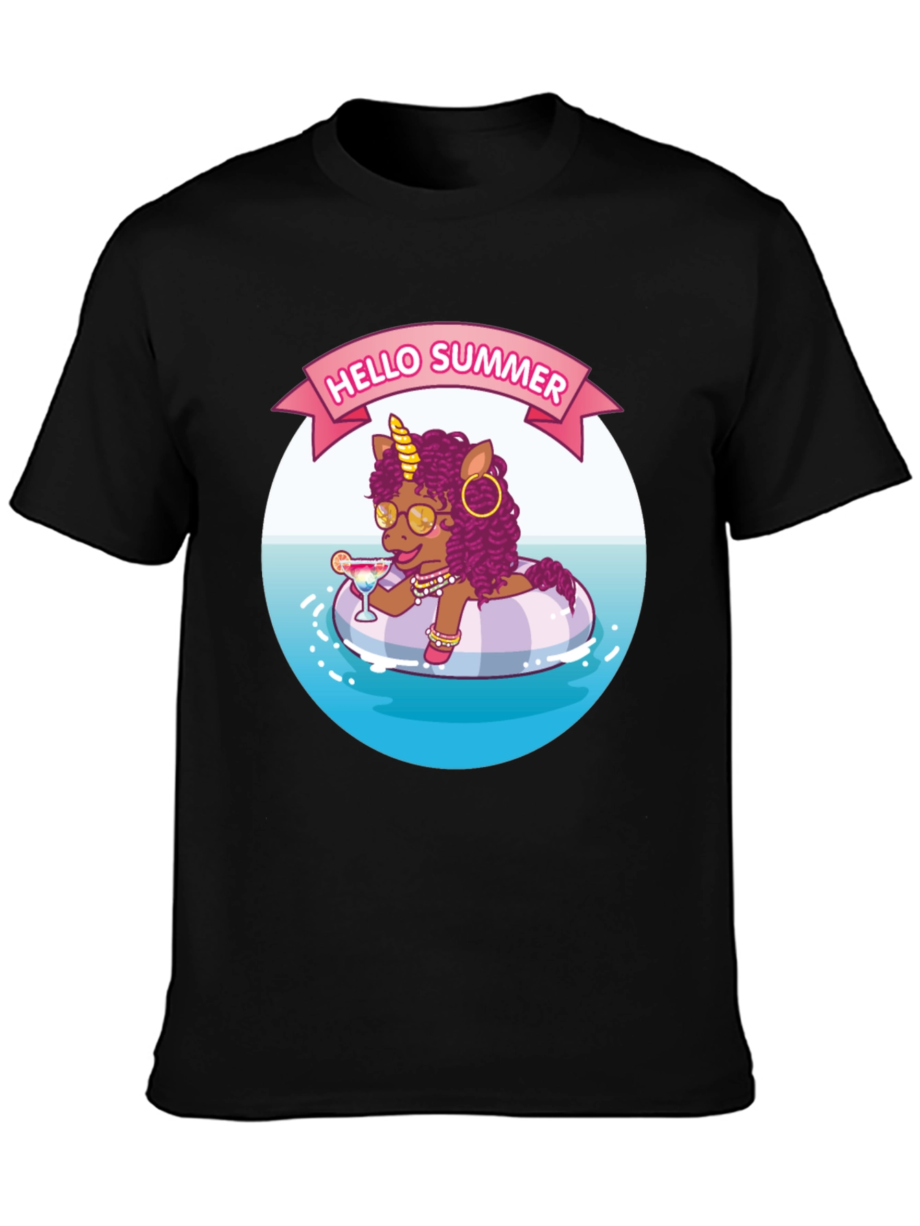 Summer Unicorn Black T-Shirt