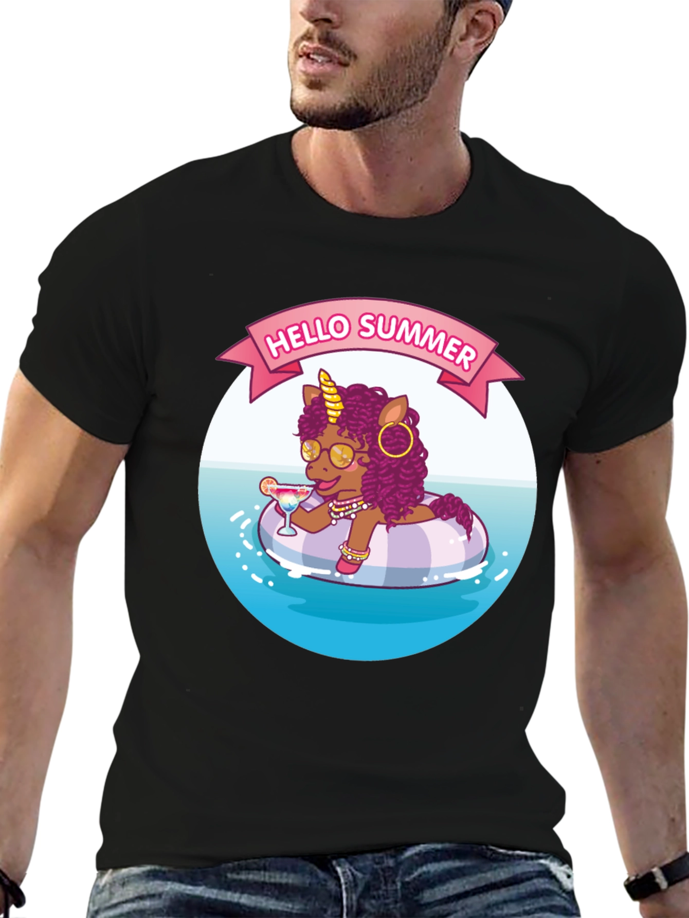 Summer Unicorn Black T-Shirt