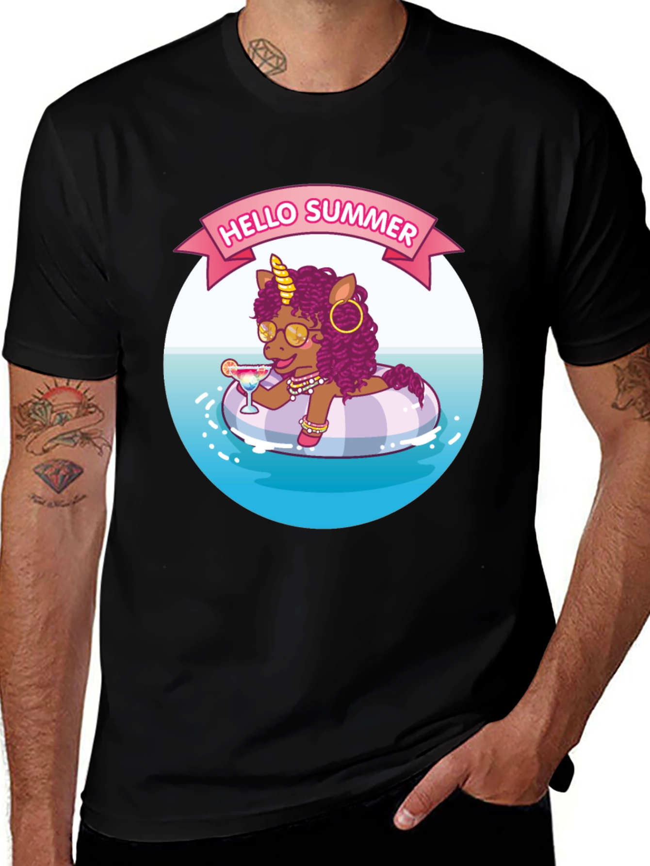 Summer Unicorn Black T-Shirt