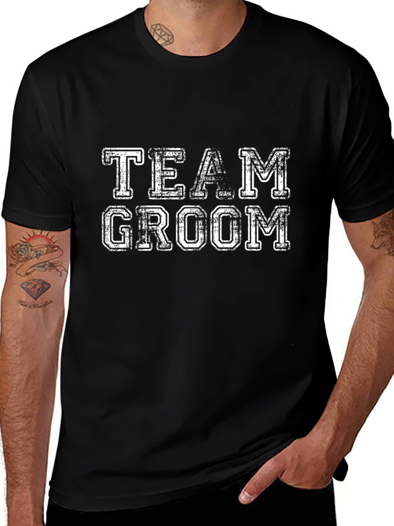 Team Groom T-Shirt - Black Cotton Blend Crew Neck