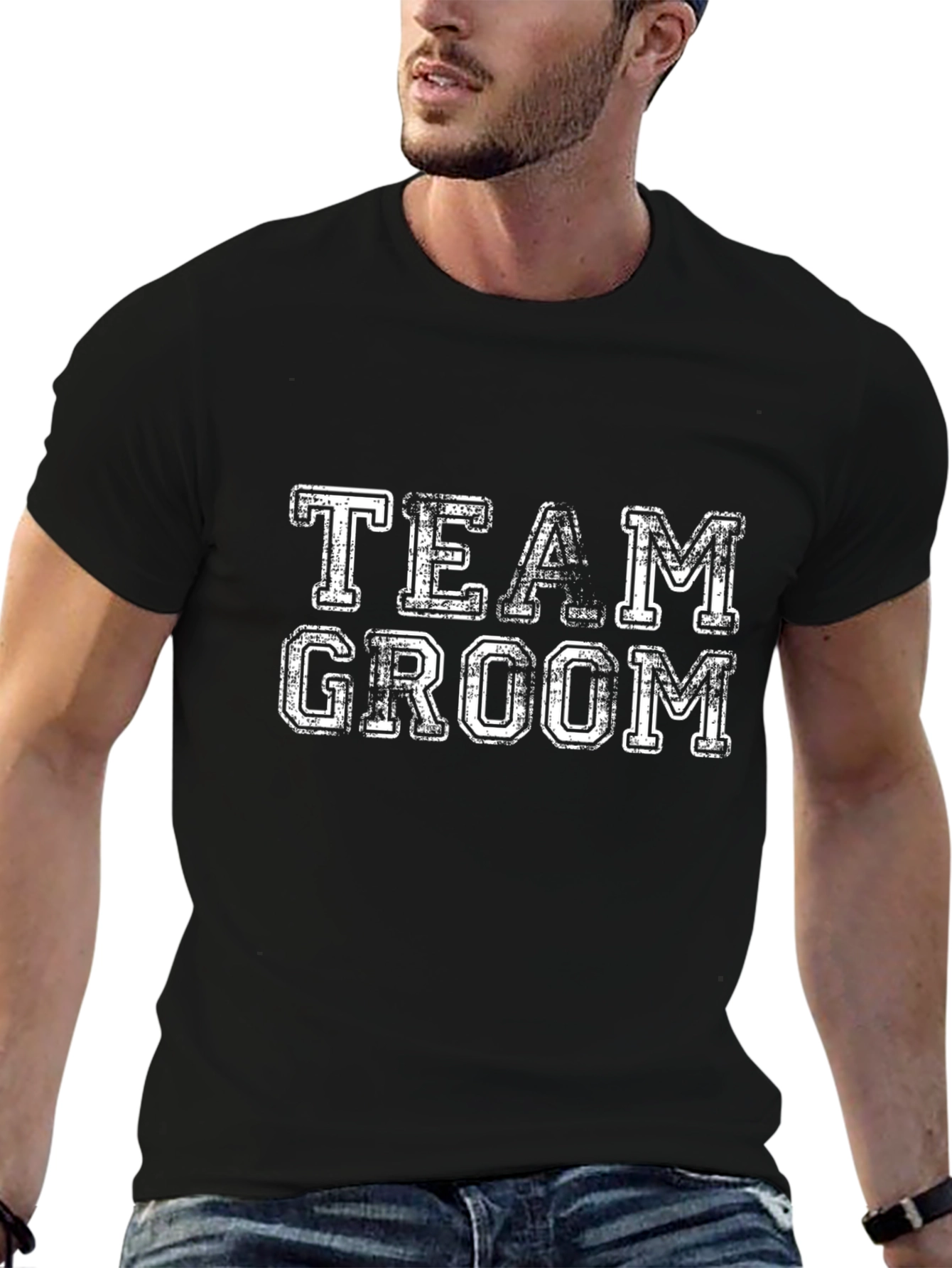 Team Groom T-Shirt - Black Cotton Blend Crew Neck