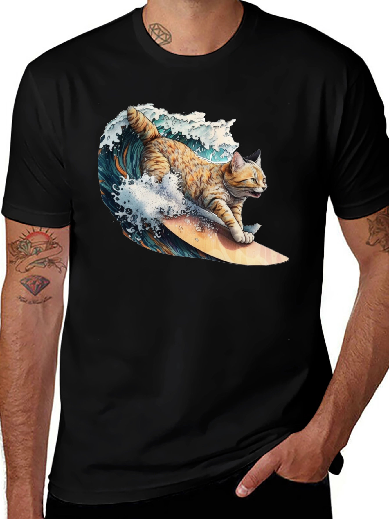 Surfing Cat T-Shirt - Cool Graphic Tee