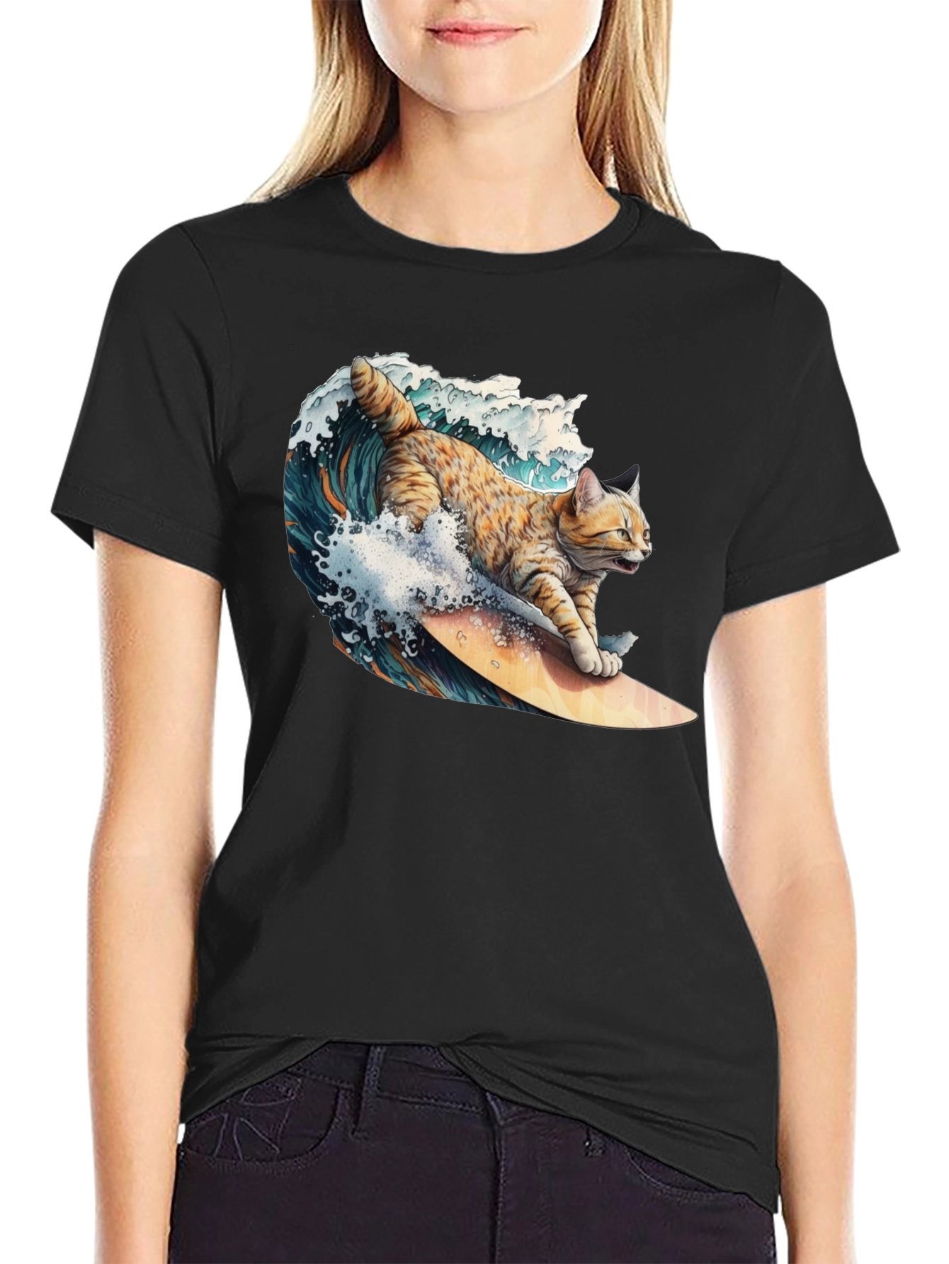 Surfing Cat T-Shirt - Cool Graphic Tee