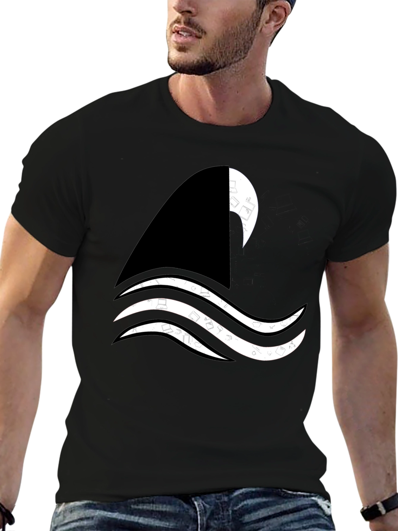 Shark Wave Graphic Tee - Black