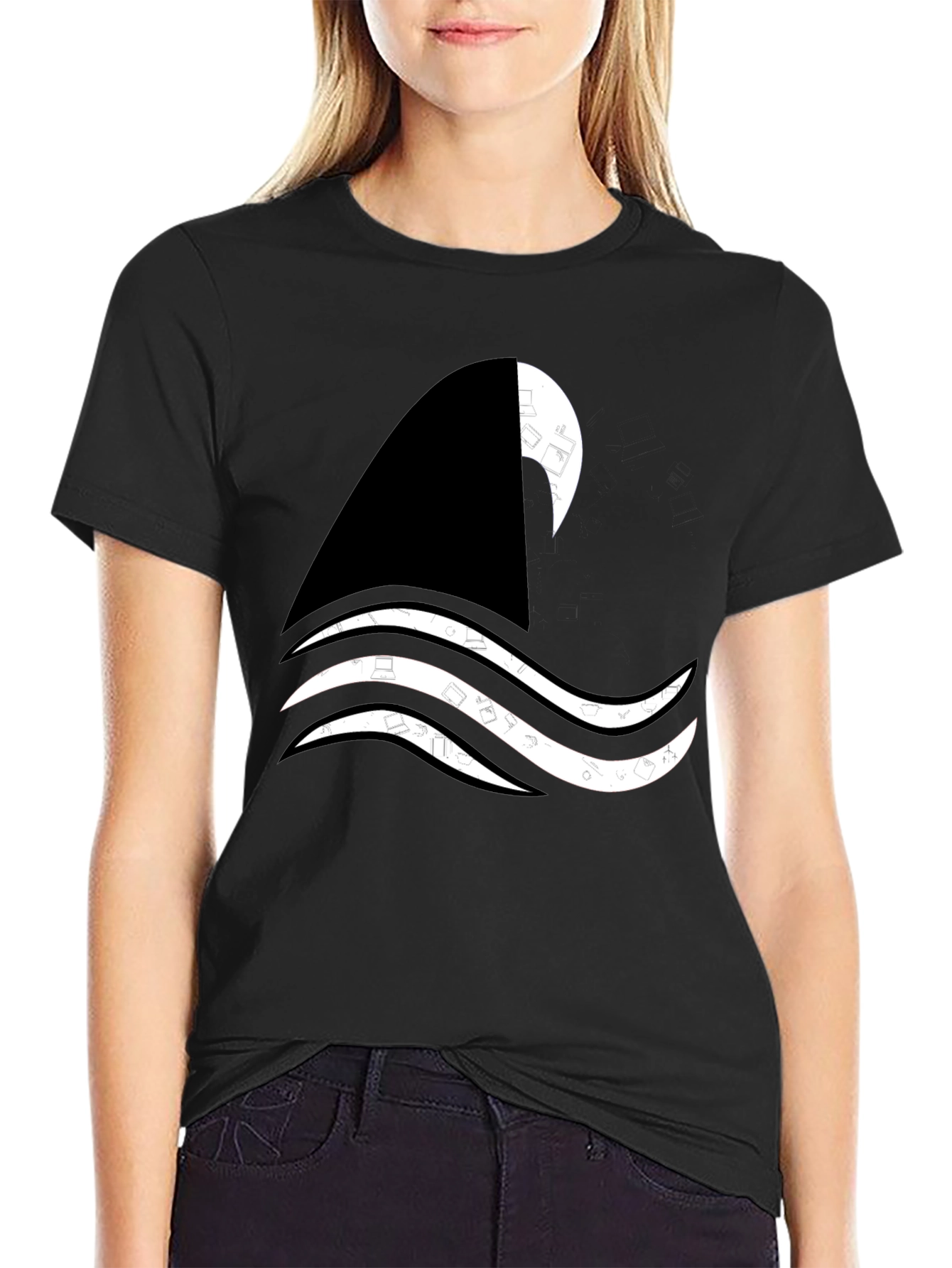 Shark Wave Graphic Tee - Black