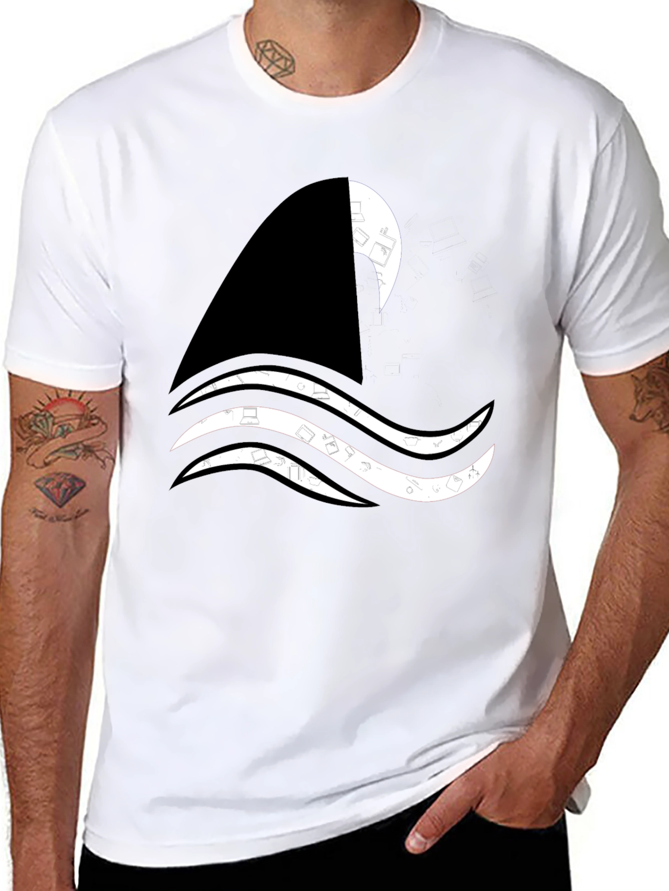 Shark Wave Graphic Tee - Black