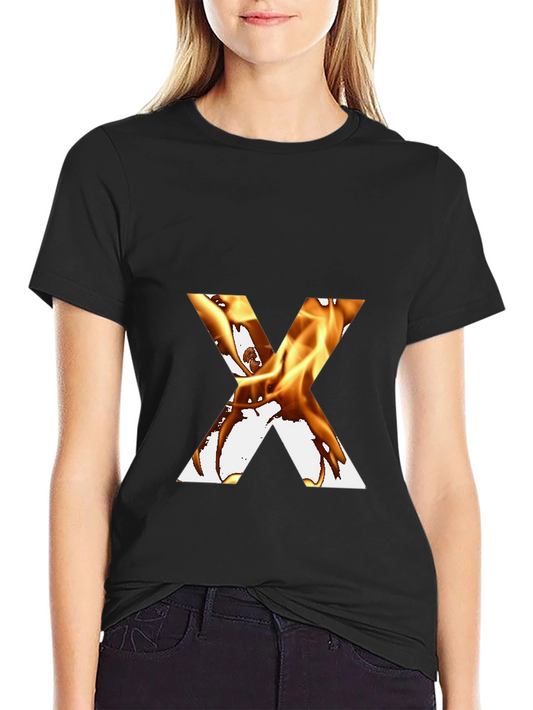 Fiery Letter X Graphic Tee - Bold Black T-Shirt