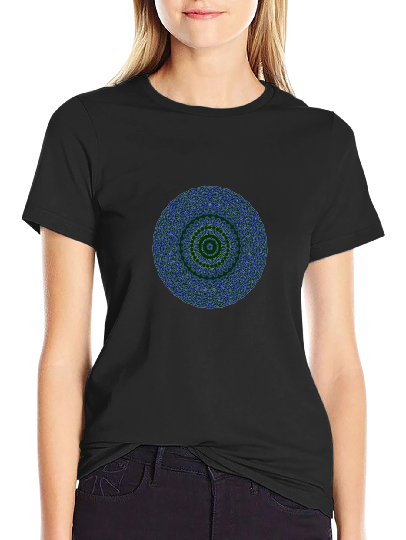 Mens Black T-Shirt with Mandala Design