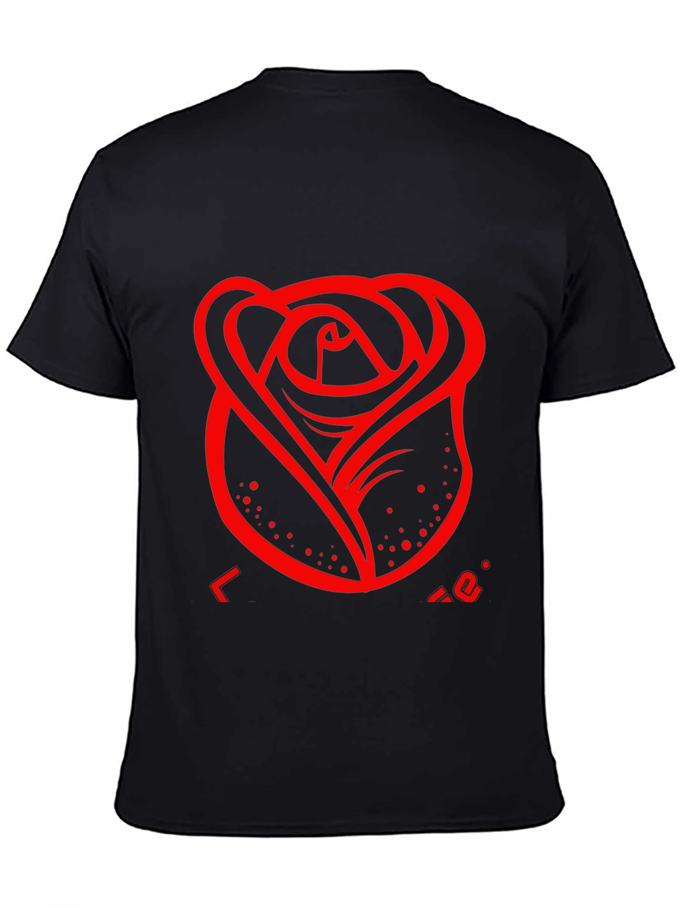 Mens Black T-Shirt with Red Rose Design