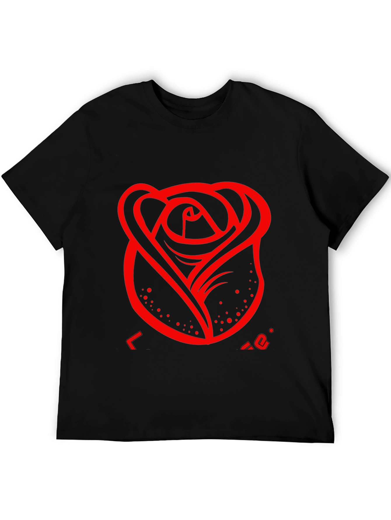 Mens Black T-Shirt with Red Rose Design
