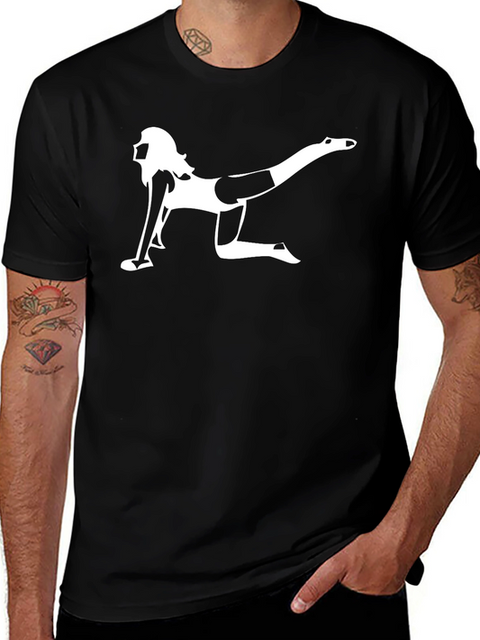 Humorous Yoga Pose Graphic Tee - Black Cotton Shirt