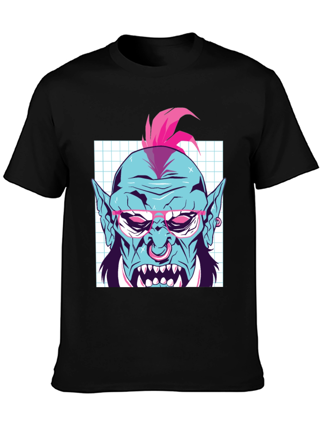 Retro Punk Troll Graphic Tee - Cool Black T-Shirt