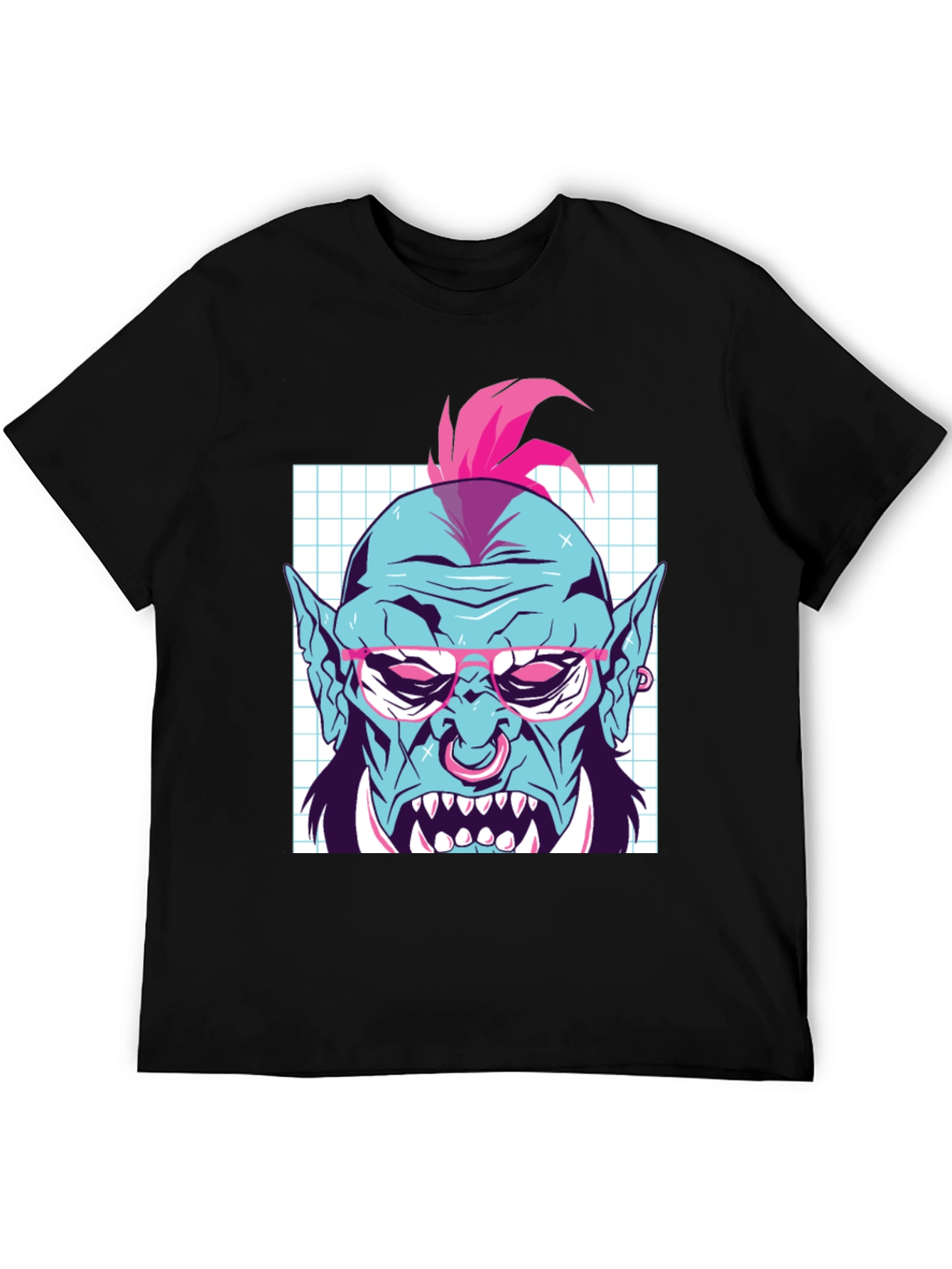 Retro Punk Troll Graphic Tee - Cool Black T-Shirt