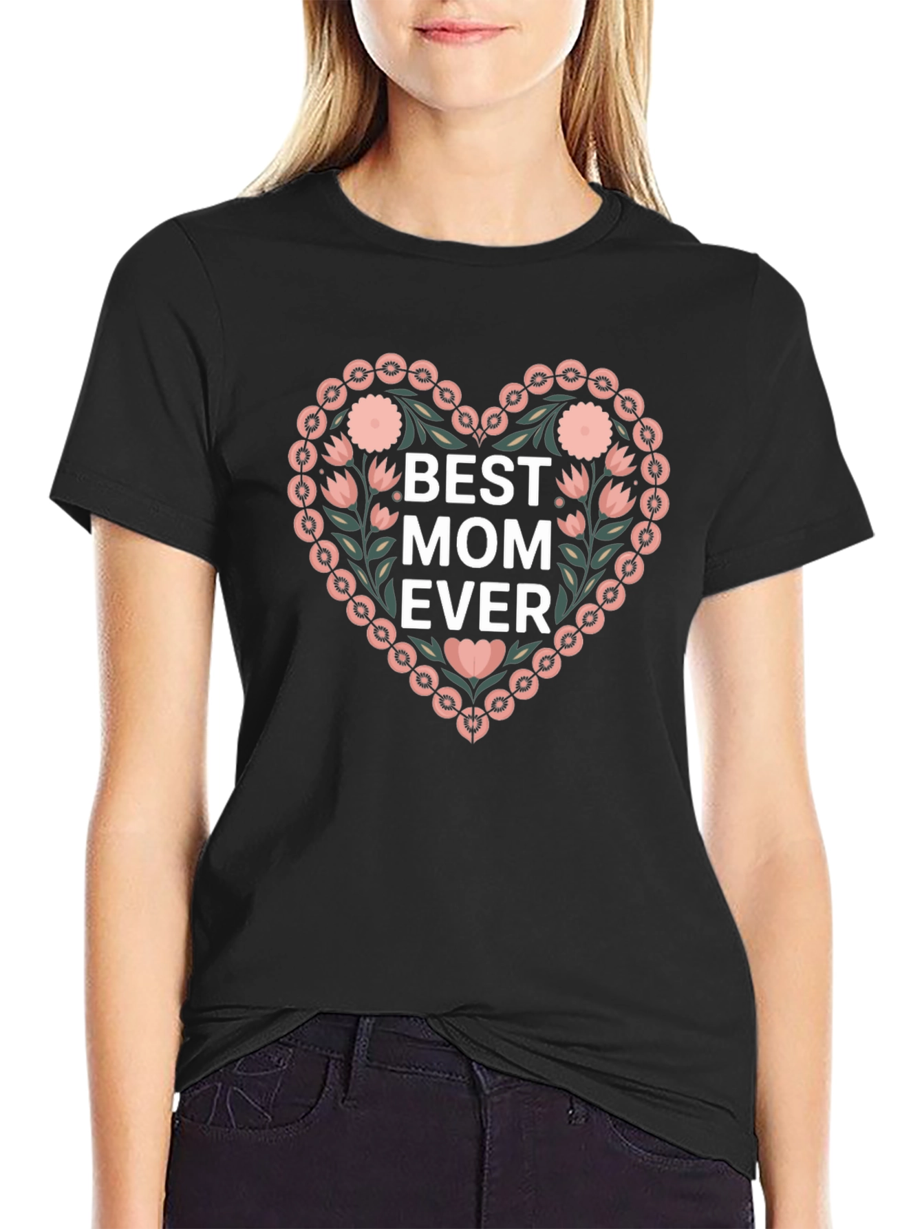Best Mom Ever Floral Heart T-Shirt