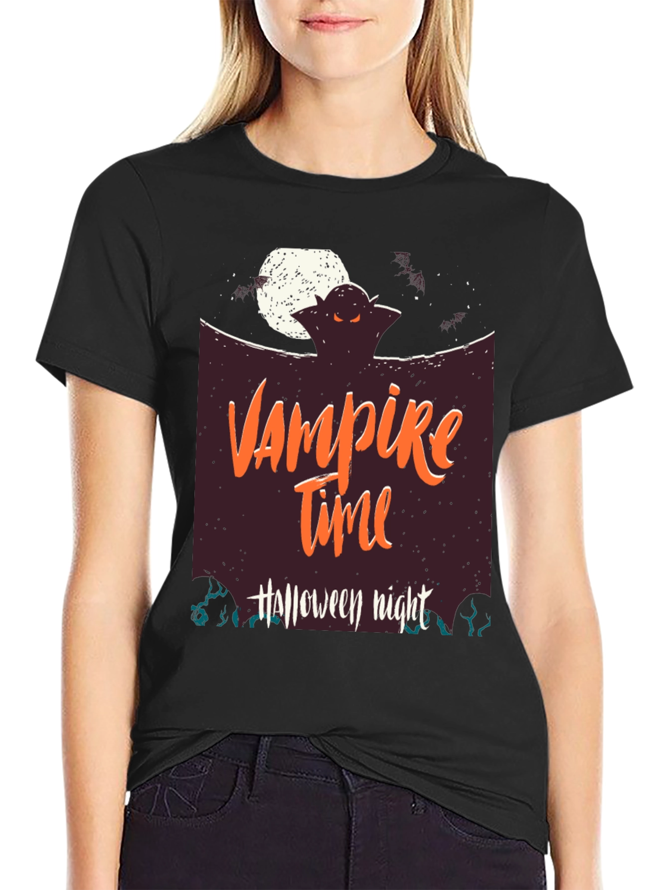 Vampire Time Halloween Night Black T-Shirt