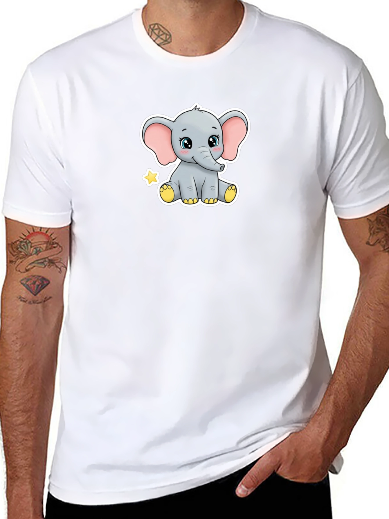 Cute Elephant Graphic Black T-Shirt