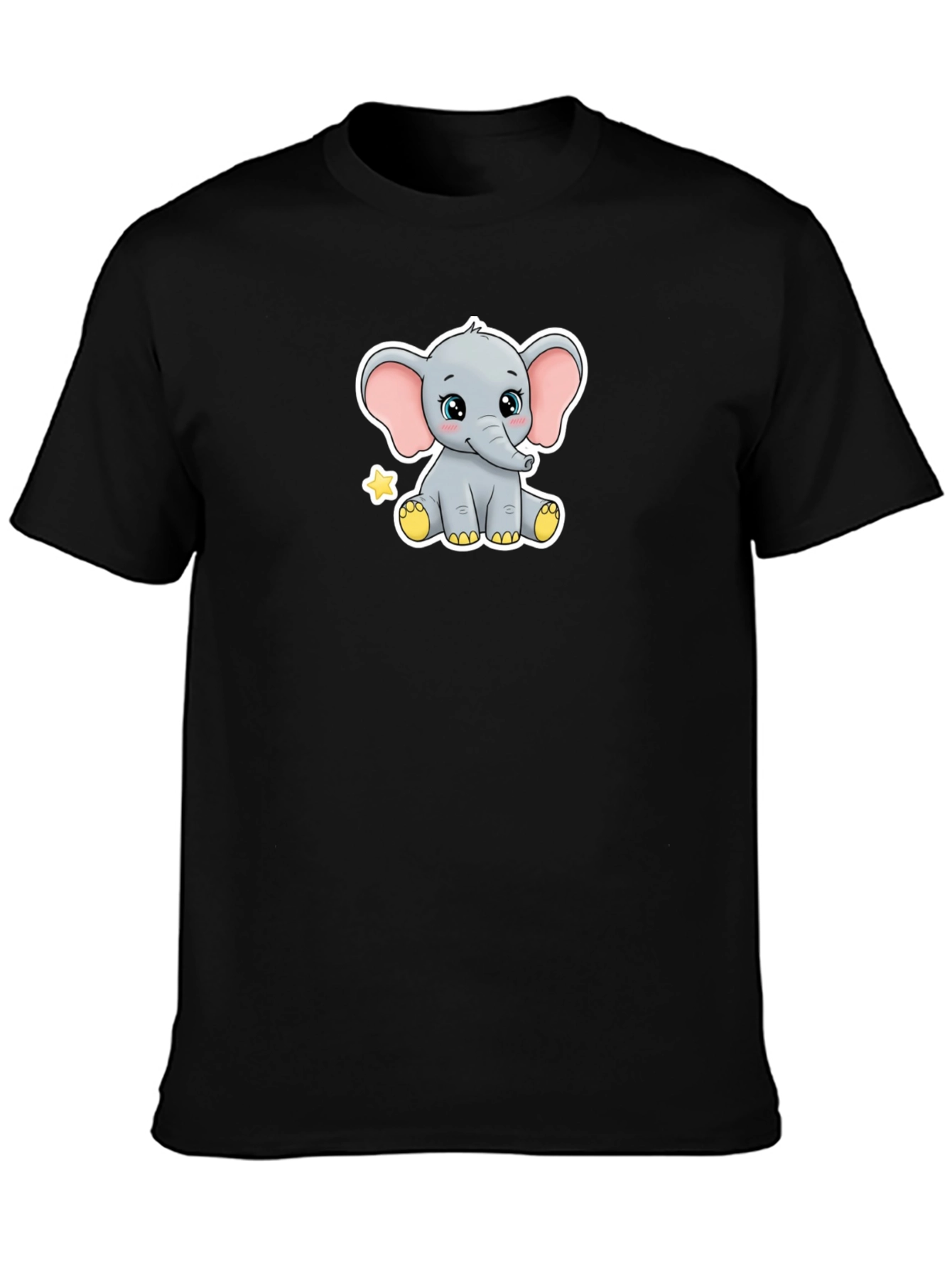 Cute Elephant Graphic Black T-Shirt