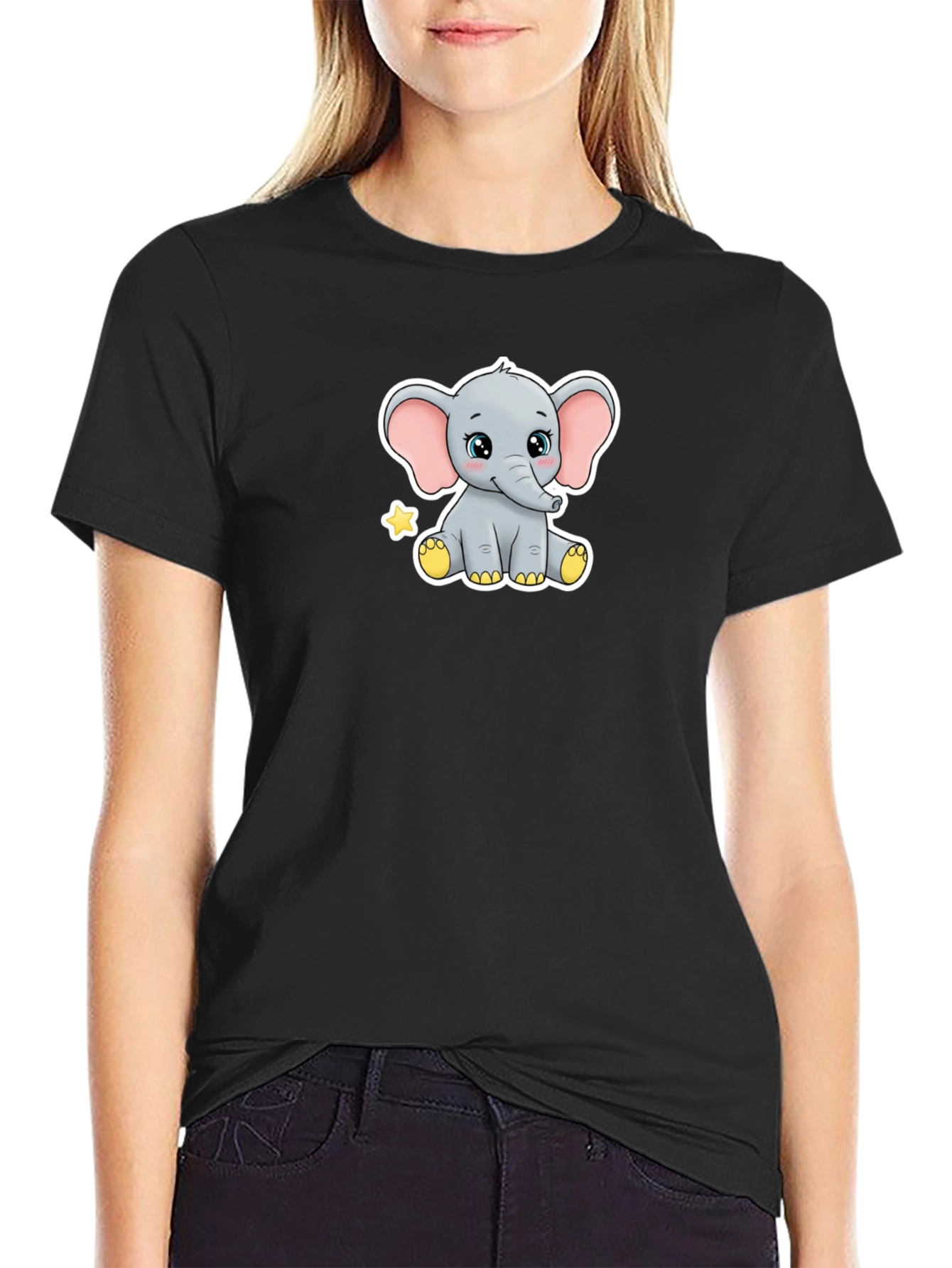 Cute Elephant Graphic Black T-Shirt