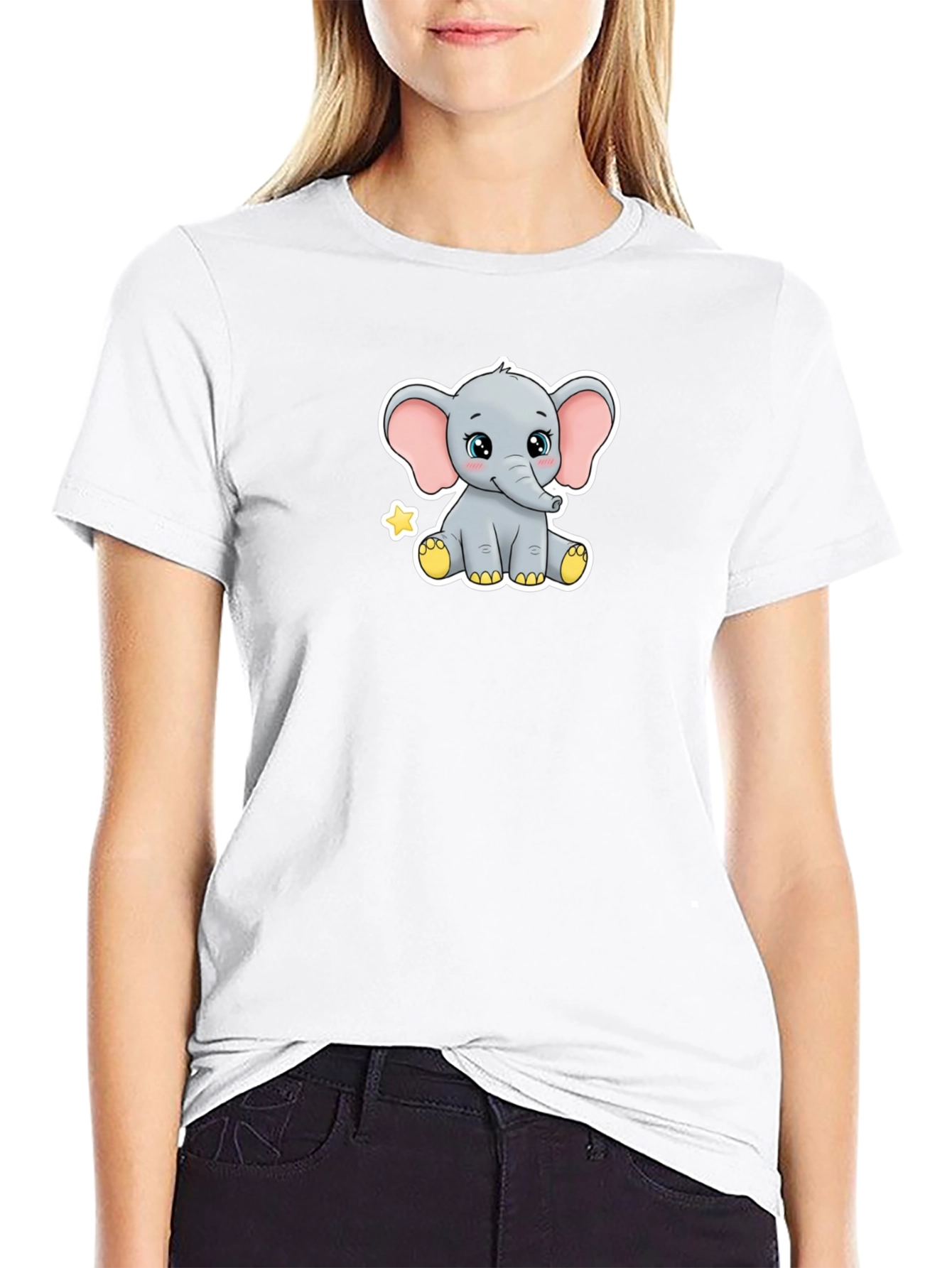 Cute Elephant Graphic Black T-Shirt