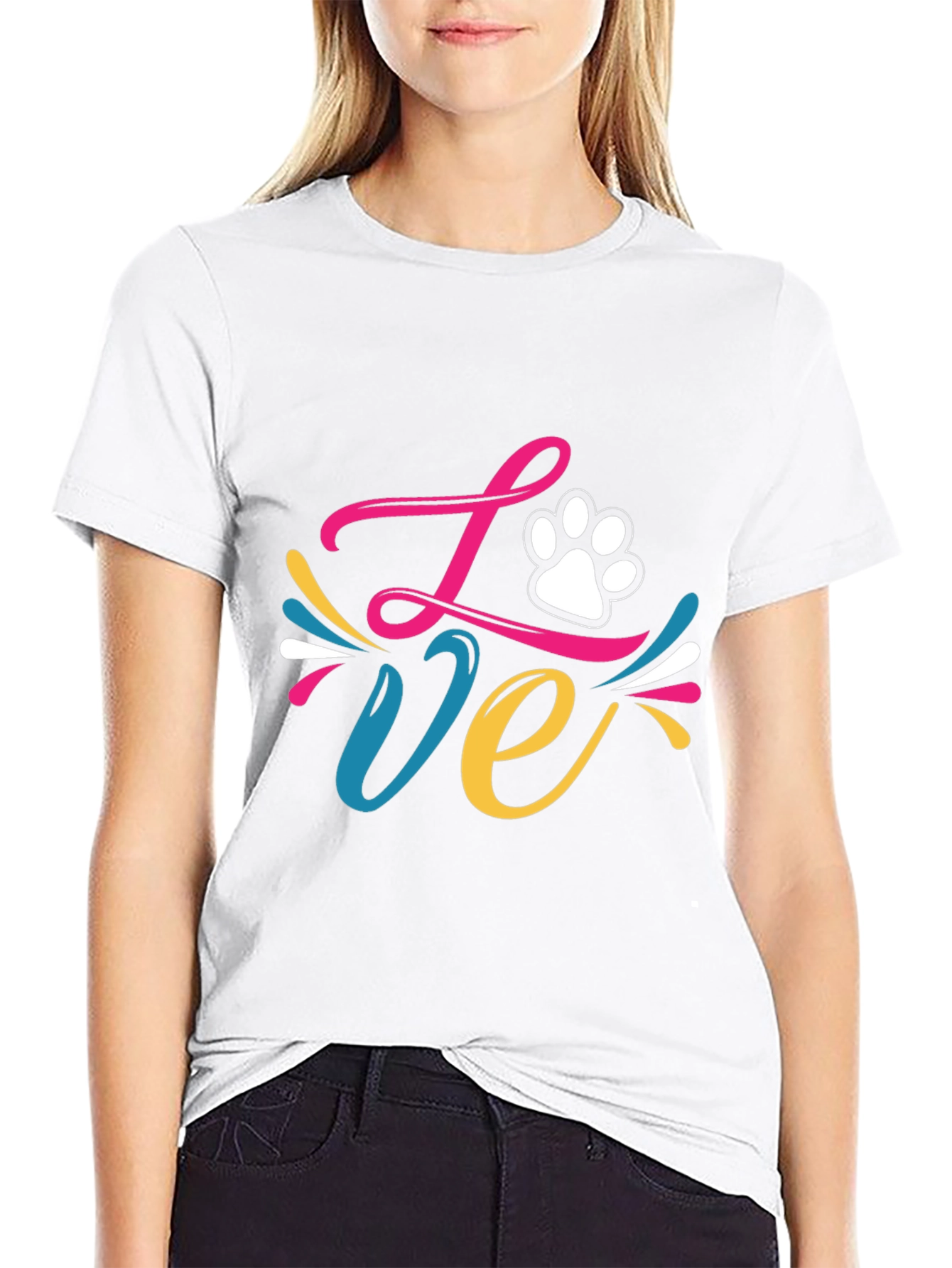 Love Paw Print Graphic Tee - Black