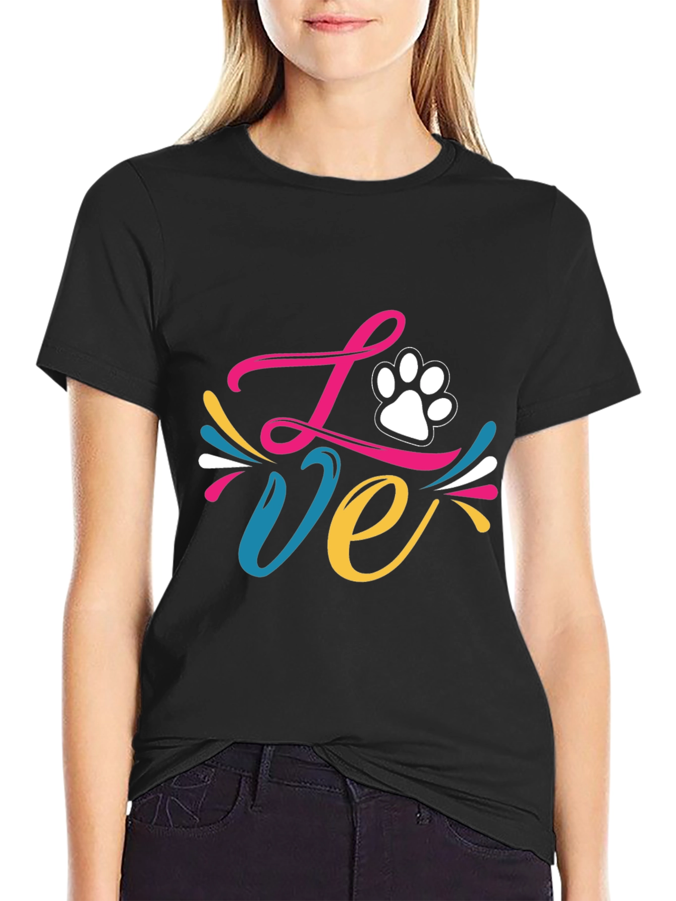 Love Paw Print Graphic Tee - Black