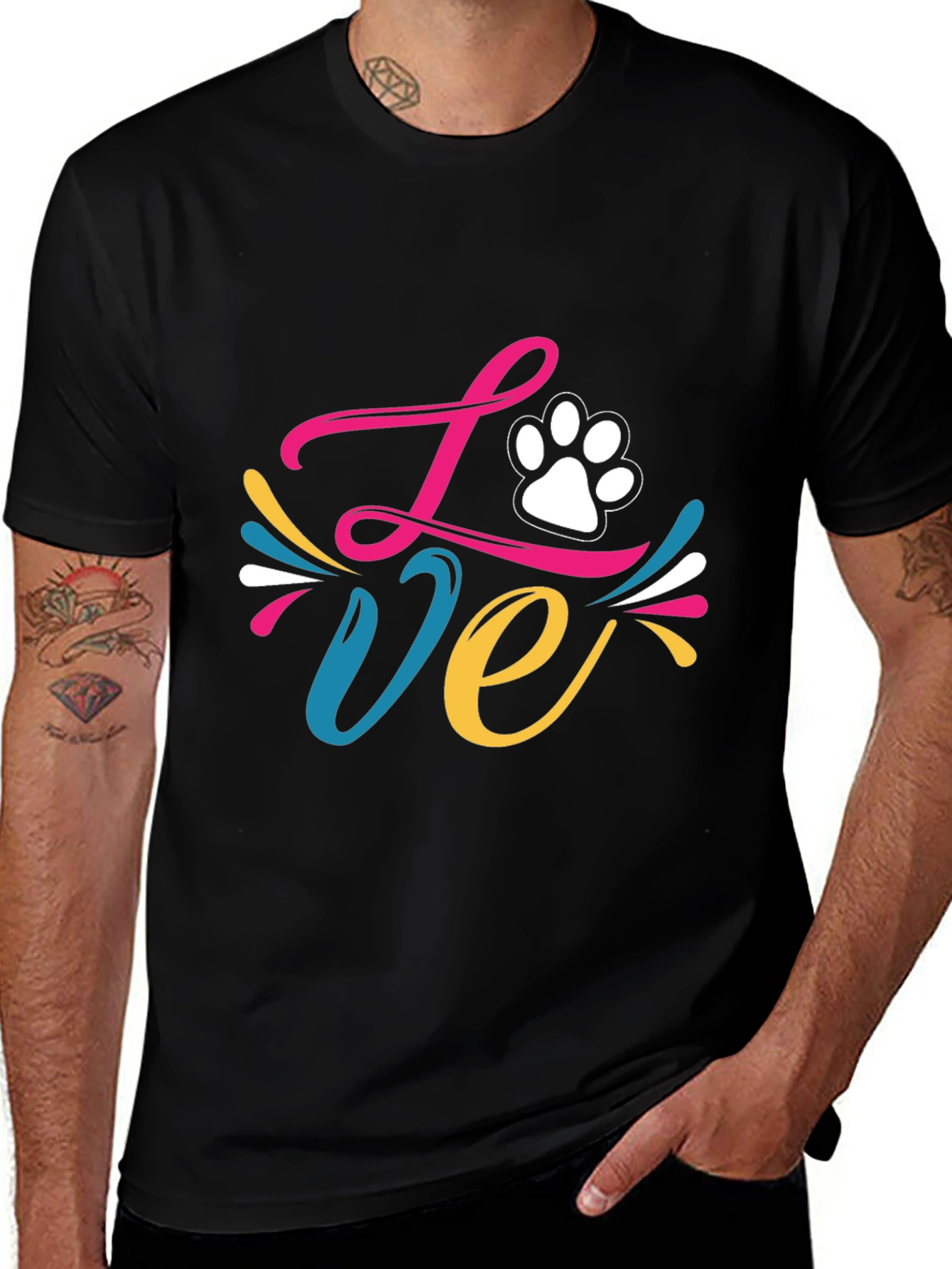 Love Paw Print Graphic Tee - Black